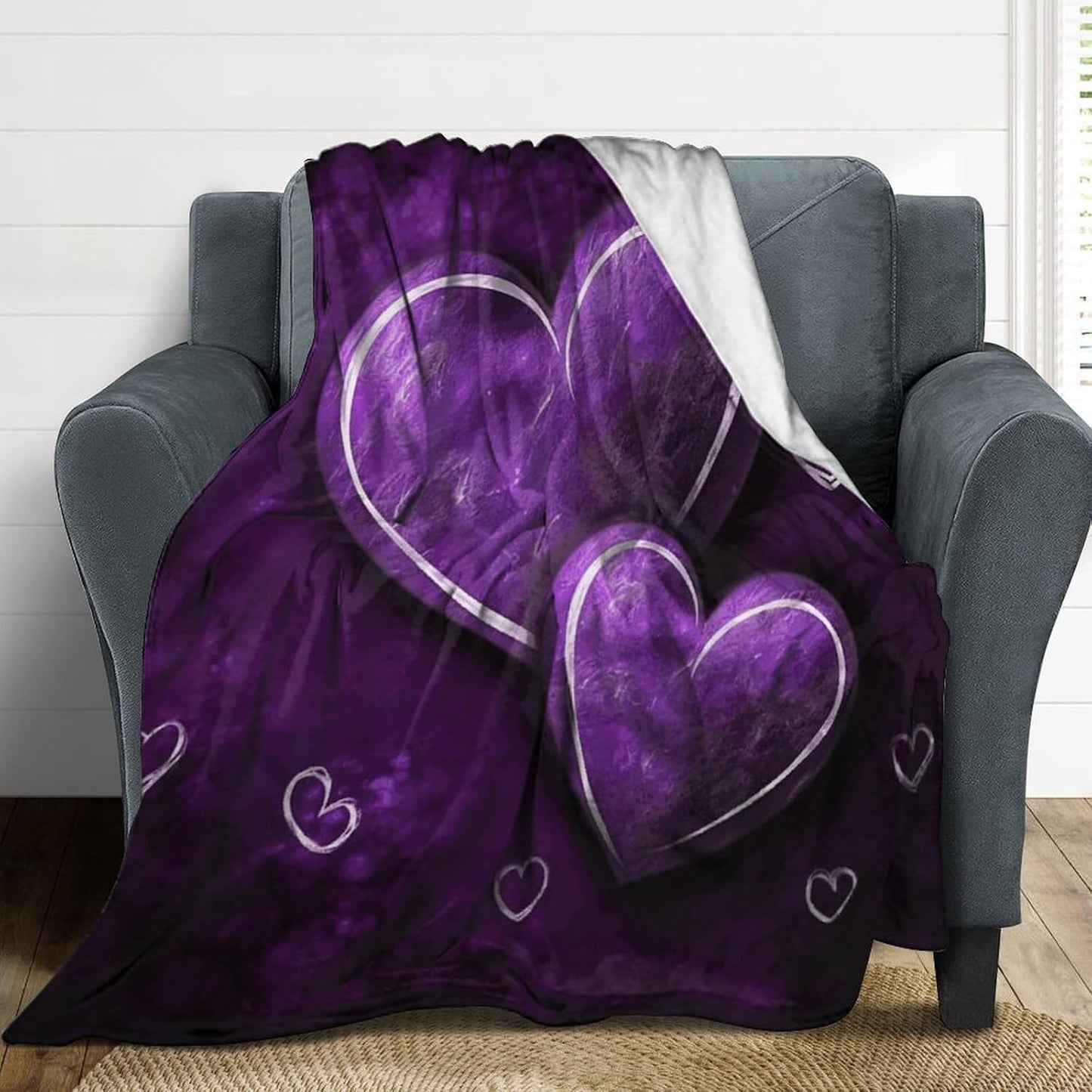 Purple Hearts Blanket Super Soft Lightweight Throw Blanket Cute Cozy Warm Bed Blanket Decorative Fuzzy Blanket All-Season Home Decor Gift for Sofa Couch Living Room 50"*60"（130 * 150cm）