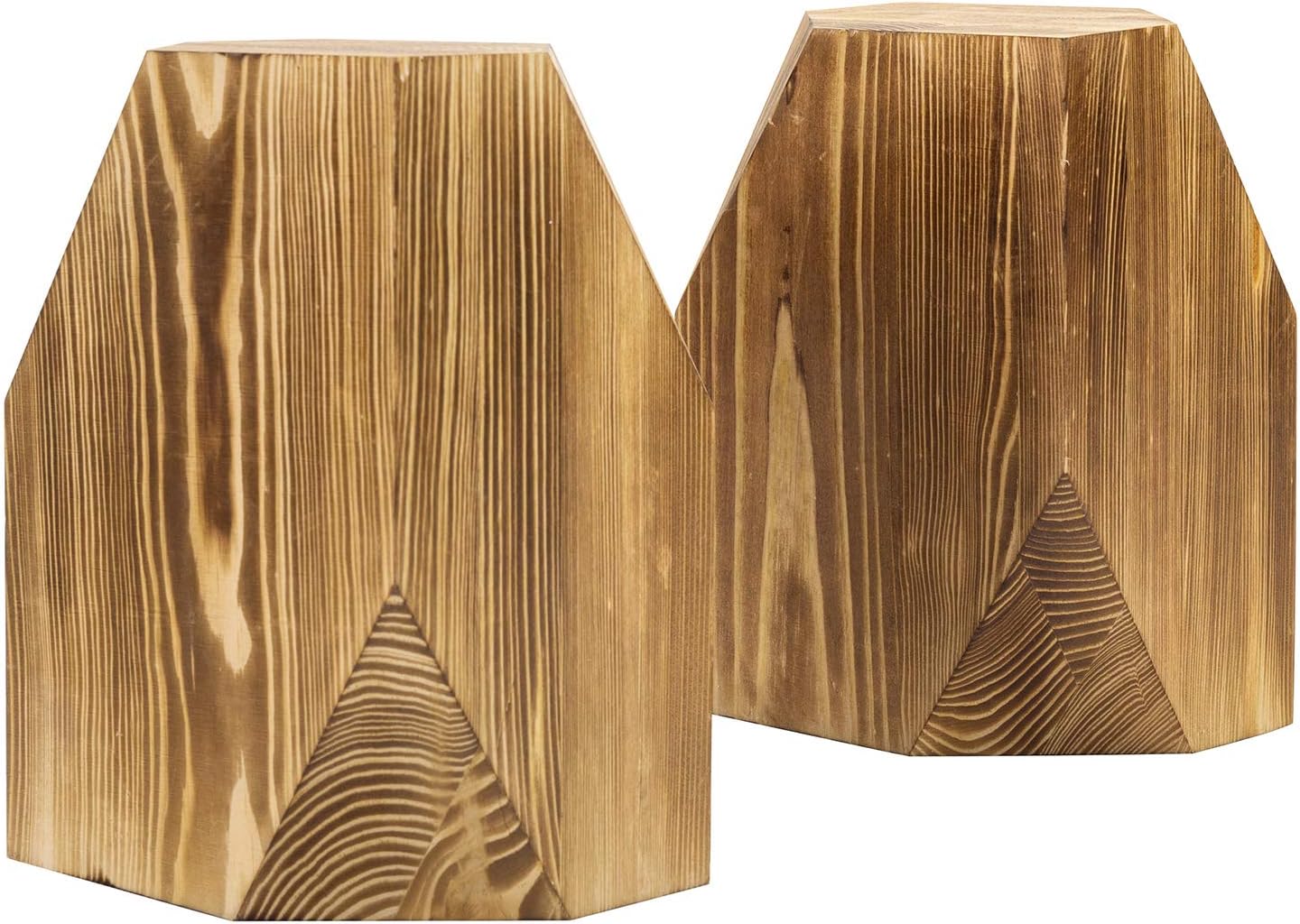 MyGift Brass Wood Decorative Bookends Triangular Design, Office Desk Wooden Book Ends, Book Stand for Shelves with Tone Ring Accent
