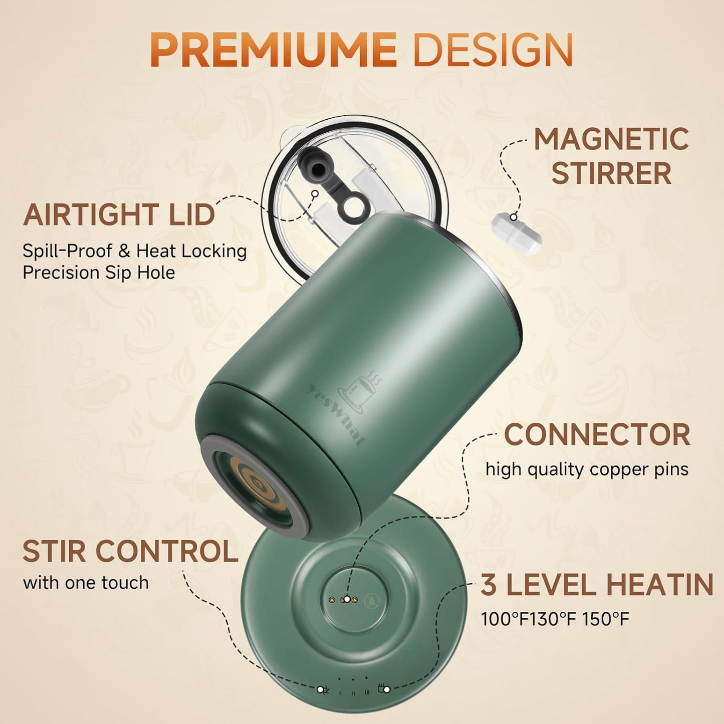 Self Stirring Coffee Mug, Self Heating Coffee Mug 10 oz, Heated Coffee Mug with Smart Temperature Control, Electric Coffee Cup with Detachable Heating Base, Auto Shut Off Warming Mug,Gifts for Dad Mom