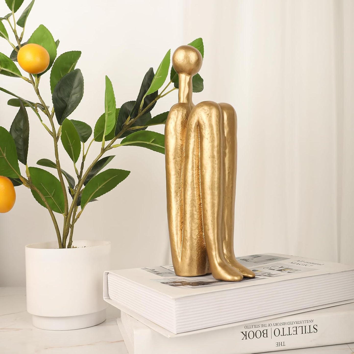 Thinker Cast Iron Bookends, Heavy-Duty Decorative Book End Stoppers for Shelves, Abstract Decor Aesthetic, Smooth Finish Book Holders for Office Decor, 1 Pair/2 Pieces, 9"