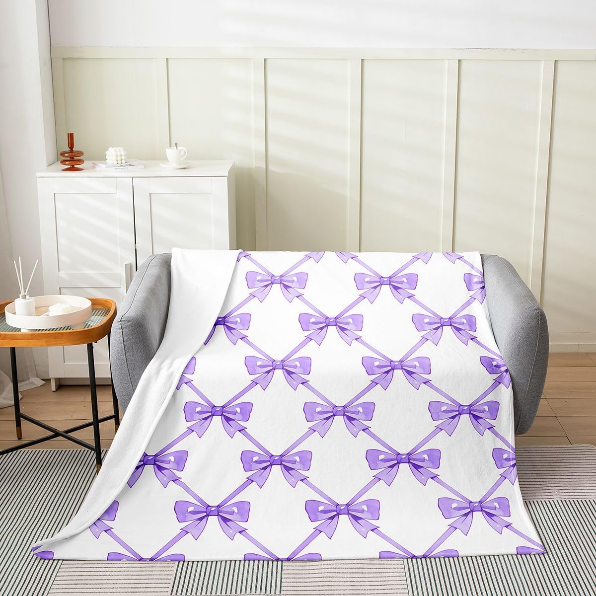 Feelyou Purple Bow Flannel Fleece Throw Blanket Ribbon Bowknot Fuzzy Blanket Cute Theme All Season Plush Soft Dreamy Princess Style 40"x50" for Sofa Couch