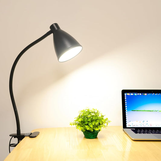 GlowVibe Desk Lamp 3 Color Modes 10 Brightness Dimmer Reading Light 10W 40 LED Clamp Lamp 360° Flexible Neck Clip on Light for Bedroom and Office Home Lighting, AC Adapter Include