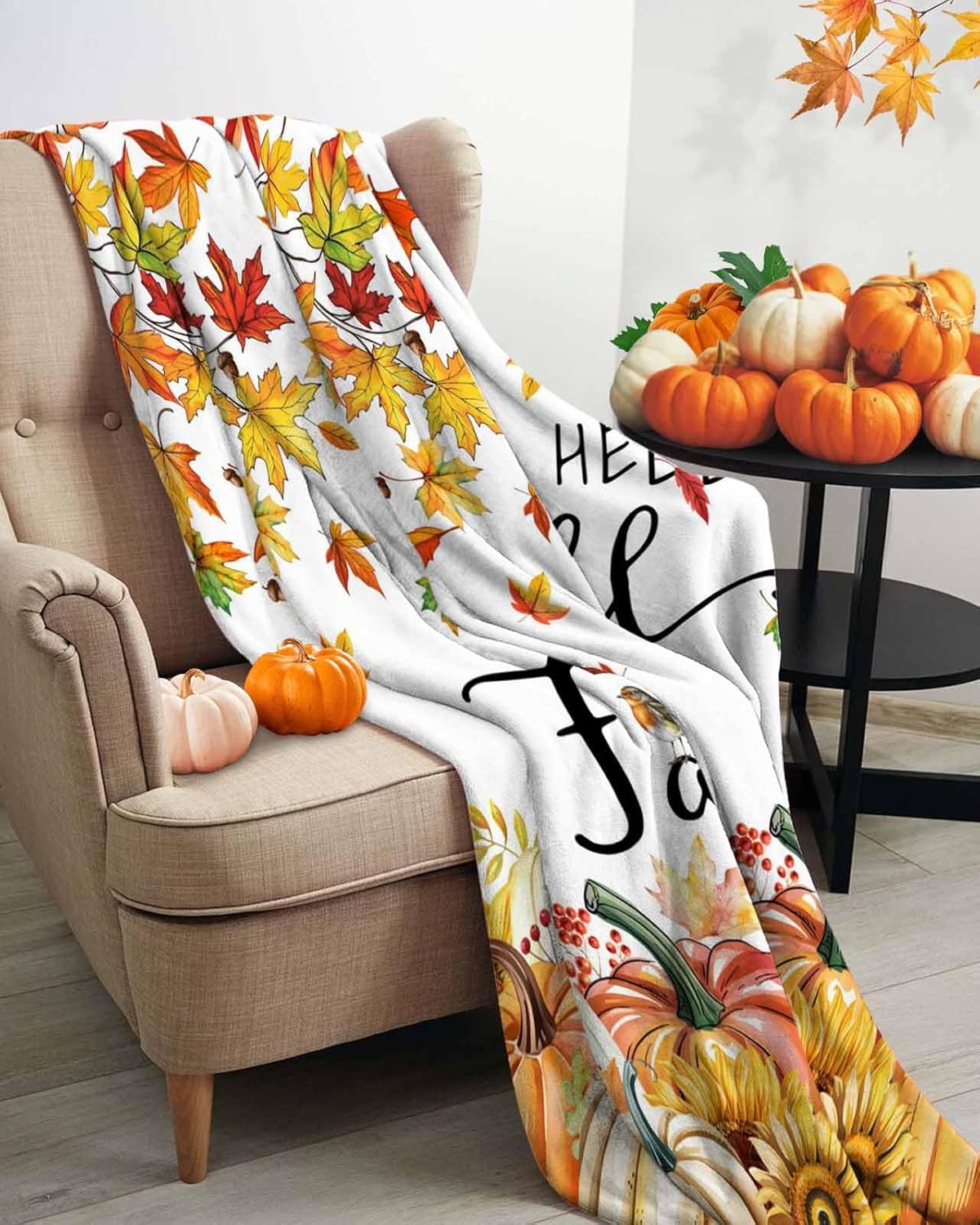 Pumpkin Blanket Thanksgiving Maple Leaf Country Soft Cozy Throw Blanket Flannel Fleece Blankets for Bed Sofa Couch 40" x 50"
