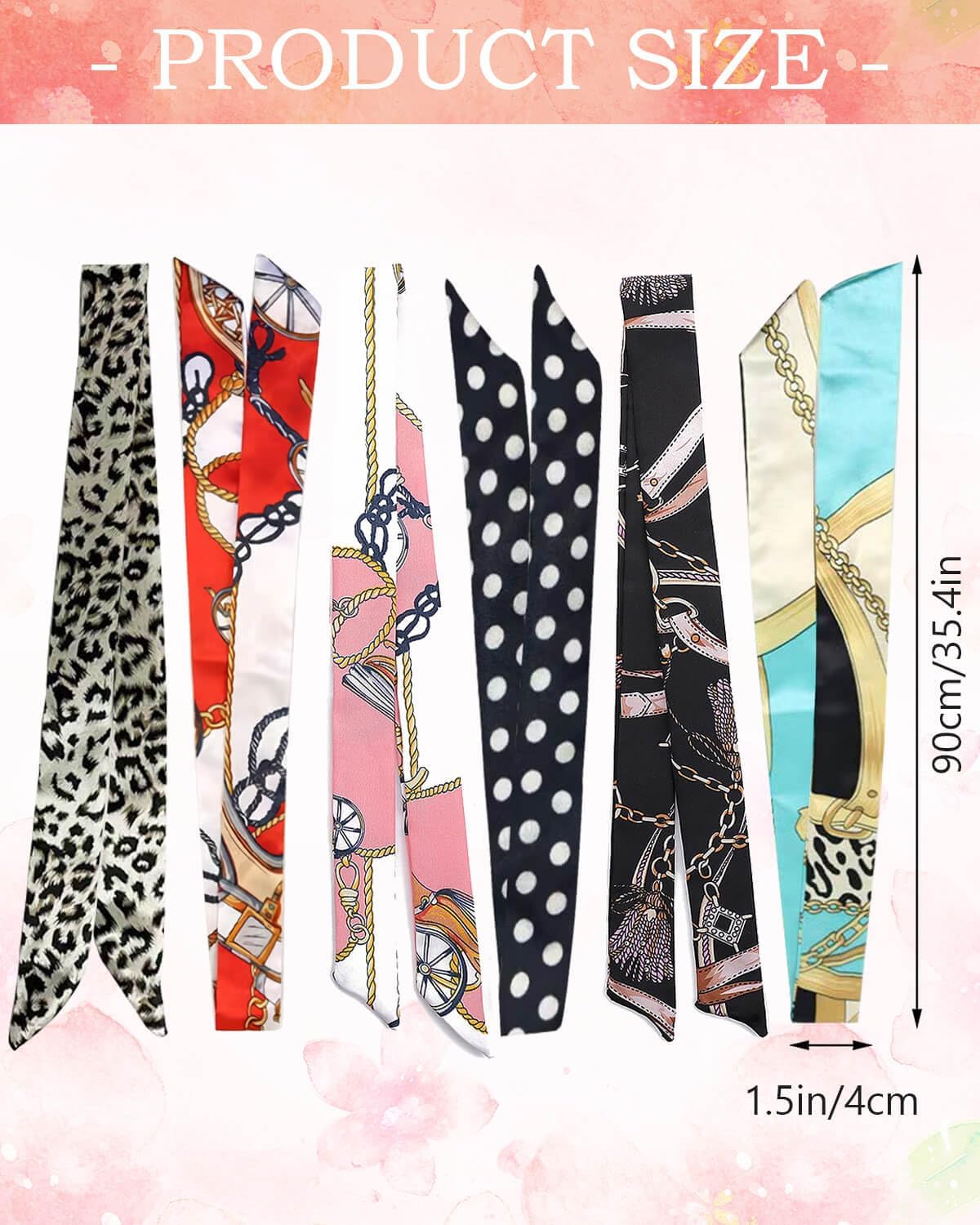 6 Pack Scarf Bags for Women Narrow Handbag Handle Wrap Ribbon Neckerchief Scarf Hair Neck Scarves Fashion Gifts