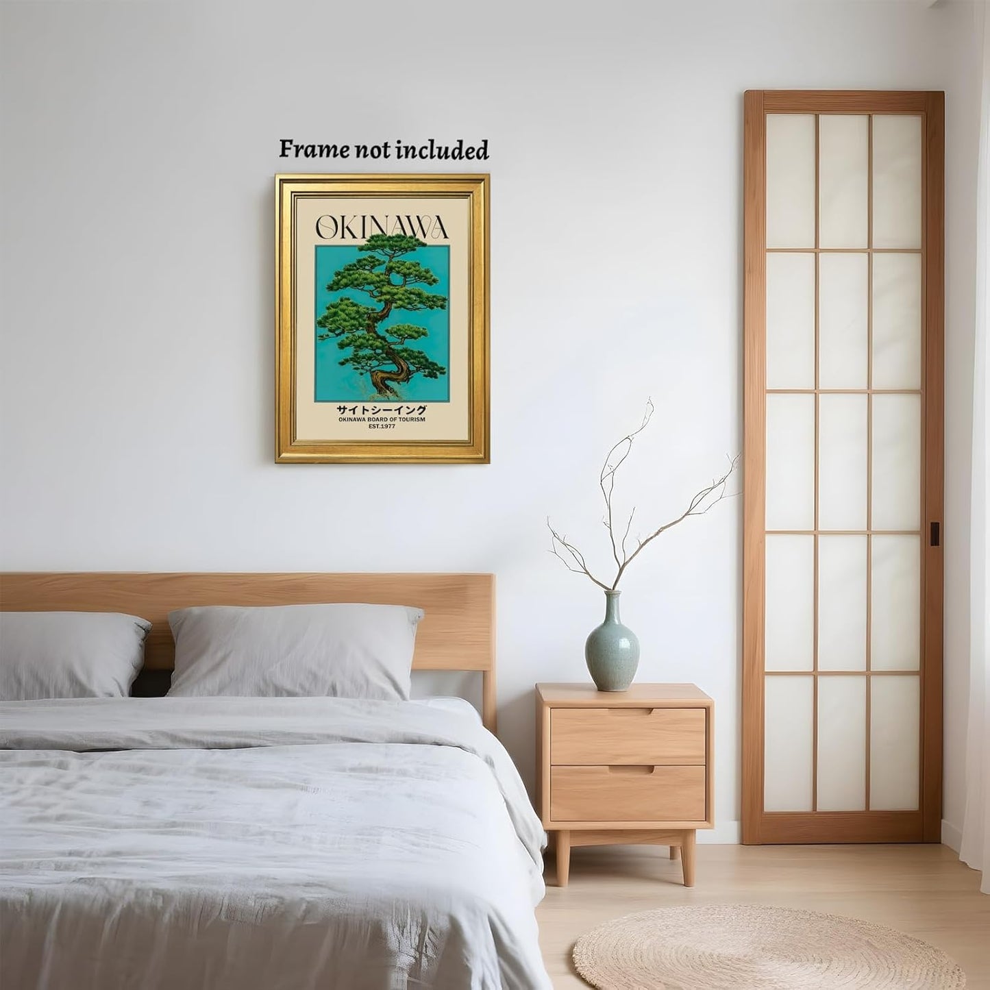 Japanese Canvas Wall Art Okinawa Pine Tree Print Poster Retro Japanese Bonsai Tree Picture Modern Ukiyo-e Wall Decor Painting for Zen Home Bedroom Office Decorations Artwork 16x24inch Unframed