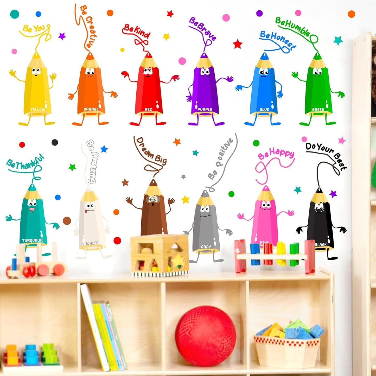 Kids Playroom Wall Stickers Color Wall Decal Peel and Stick Colorful Inspirational Art Decals for Classroom Be Kind Positive Quotes Walls Decor Crayon Vinyl Sticker for Daycare Nursery School Supplies