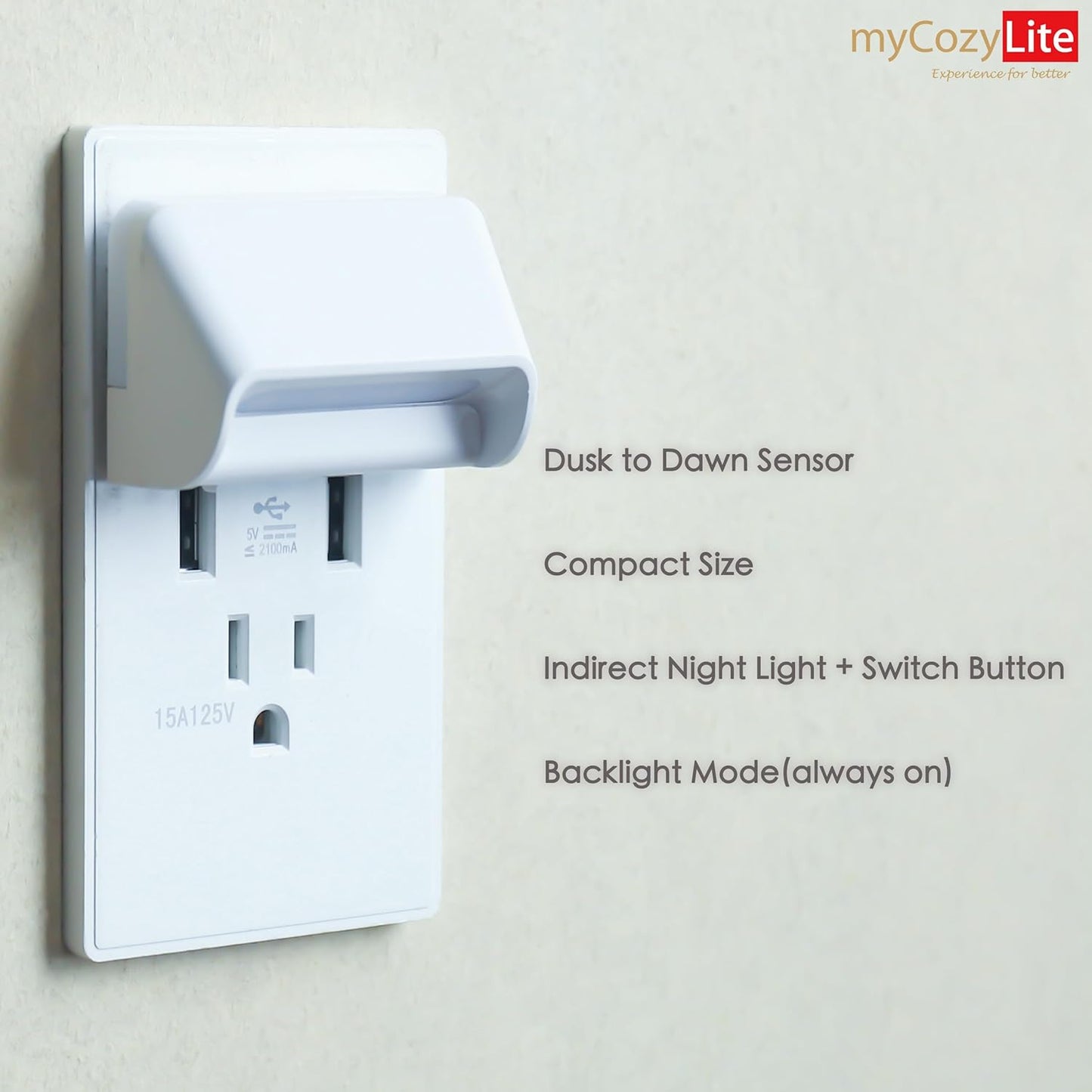 myCozyLite Amber Night Light Plug in, Dual Light Modes Adjustable, Dusk to Dawn Sensor, Automatic ON Off, 2 Pack Night Lights Plug into Wall for Bedroom, Bathroom, Kitchen, Hallway, Stairway