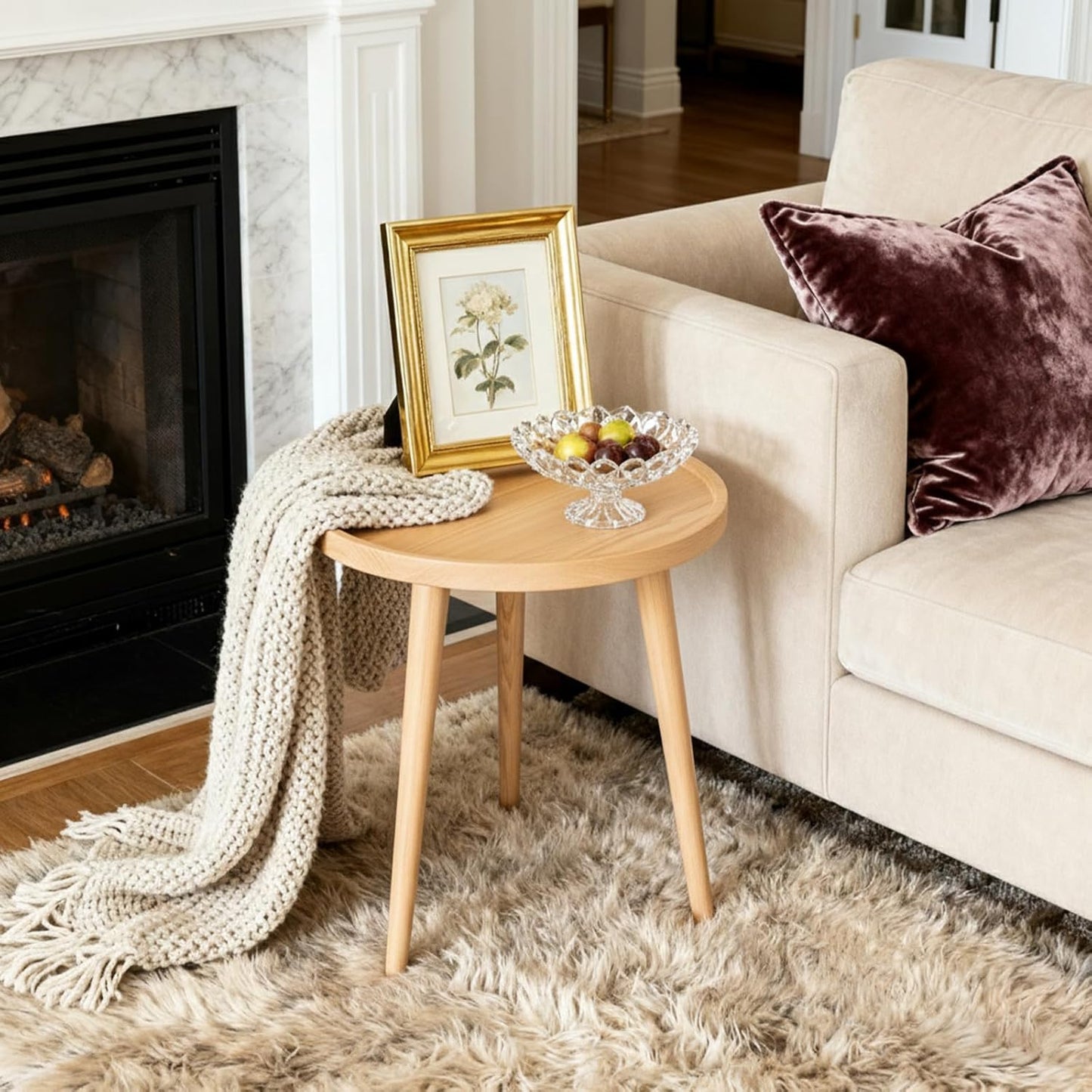 ShellKingdom Small Round Side Table, Modern Wood End Table for Bedroom, Living Room, Coffee Side Table for Small Space, Indoor Outdoor Nightstand Bedside Table (Natural)