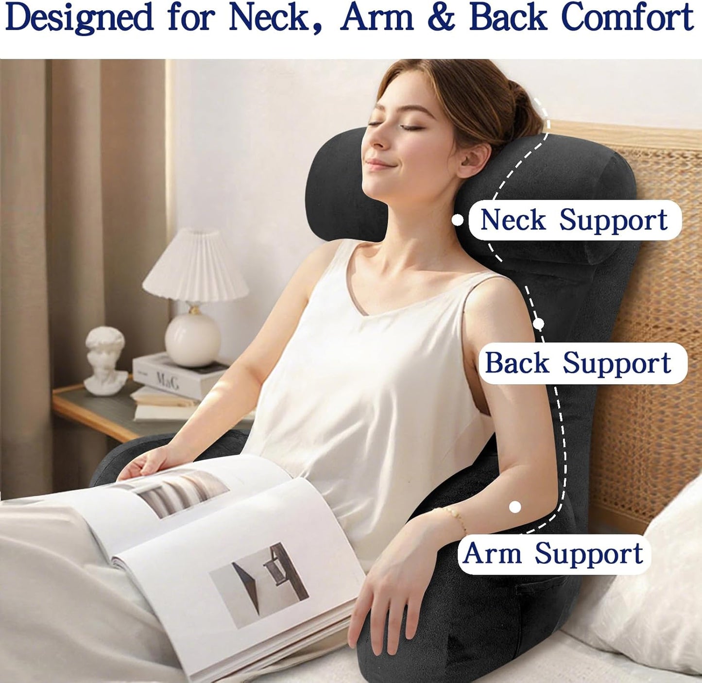 Back Pillow for Bed Sitting Up, Reading Pillow, Extra Large Arm Pillows for Adults for Back Support,Bed Pillow for Sitting up for Watching TV/Gaming/Relaxing