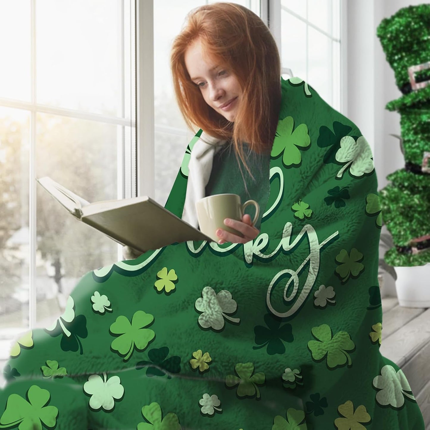 St Patricks Day Flannel Throw Blanket, Lucky Shamrock Clover Birthday Gifts for Kids Men Women, Irish Spring Soft Blankets for Bedding Sofa 50" x 60"