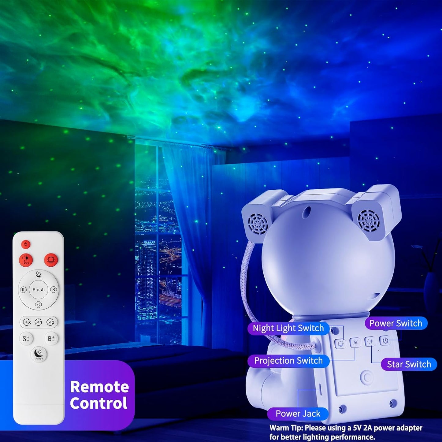 Astronaut Galaxy Projector Light, 2 in 1 Star Projector Light with Moon Lamp, Galaxy Night Light with 360° Adjustable & Remote Control, Gifts for Kids/Adults, Decor for Bedroom/Home/Party