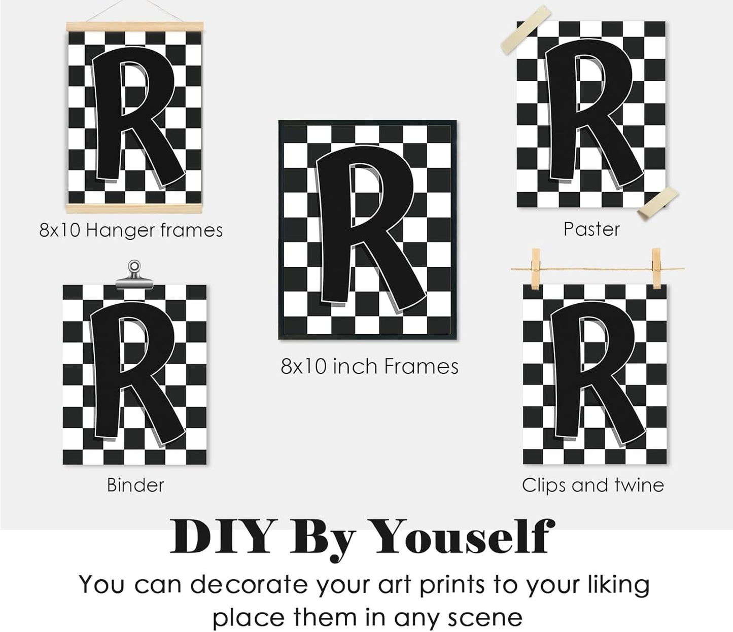 ULEGIE Checkered Reading Wall Art Decor Set of 4, Reading Posters for Classroom, Reading Corner Decor, Black and White Read Signs Prints for Kids Room Classroom Playroom Nursery, 12x16 Inch Unframed