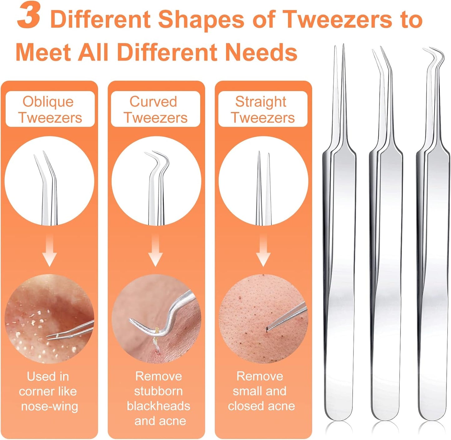 Pimple Popper Tool Kit, IUMAKEVP 15 PCS Professional Stainless Steel Blackhead Remover Comedone Extractor Tools for Removing Zit on Face - Acne Removal Kit with Metal Case (Silver)