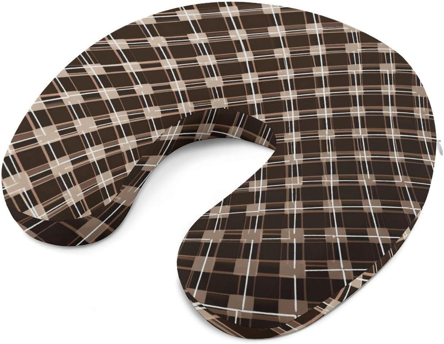 Brown and White Neck Pillow Memory Foam U Shaped Pillows Portable Pillows for Shoulder Travel Head Support Pillow with Concealed Zipper for Airplane Car Home Office