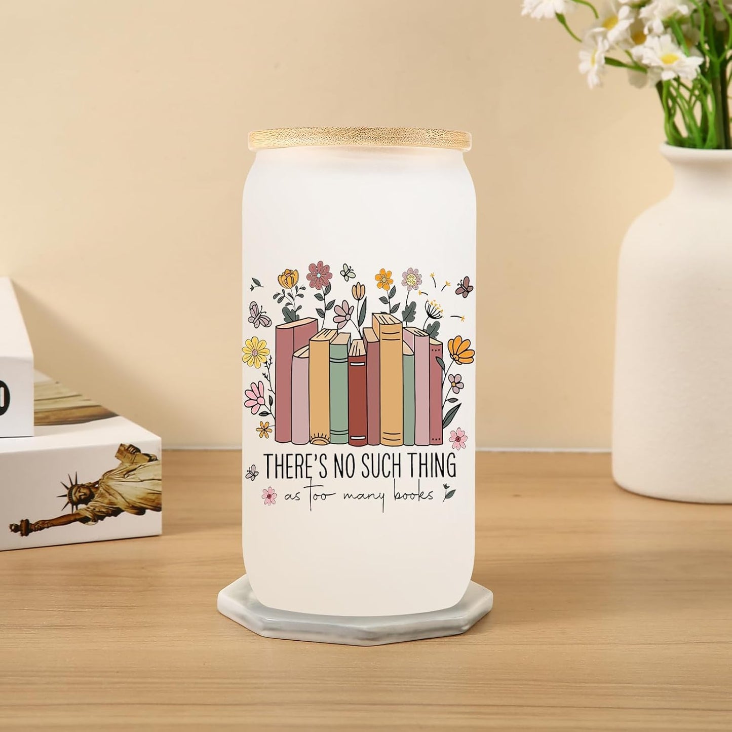 Book Lovers Gifts for Women Bookish Gifts for Readers Librarians, Bookworms, Mothers Day, Birthday, Christmas Gift for Book Lovers Reading Gift 16oz Glass Cup