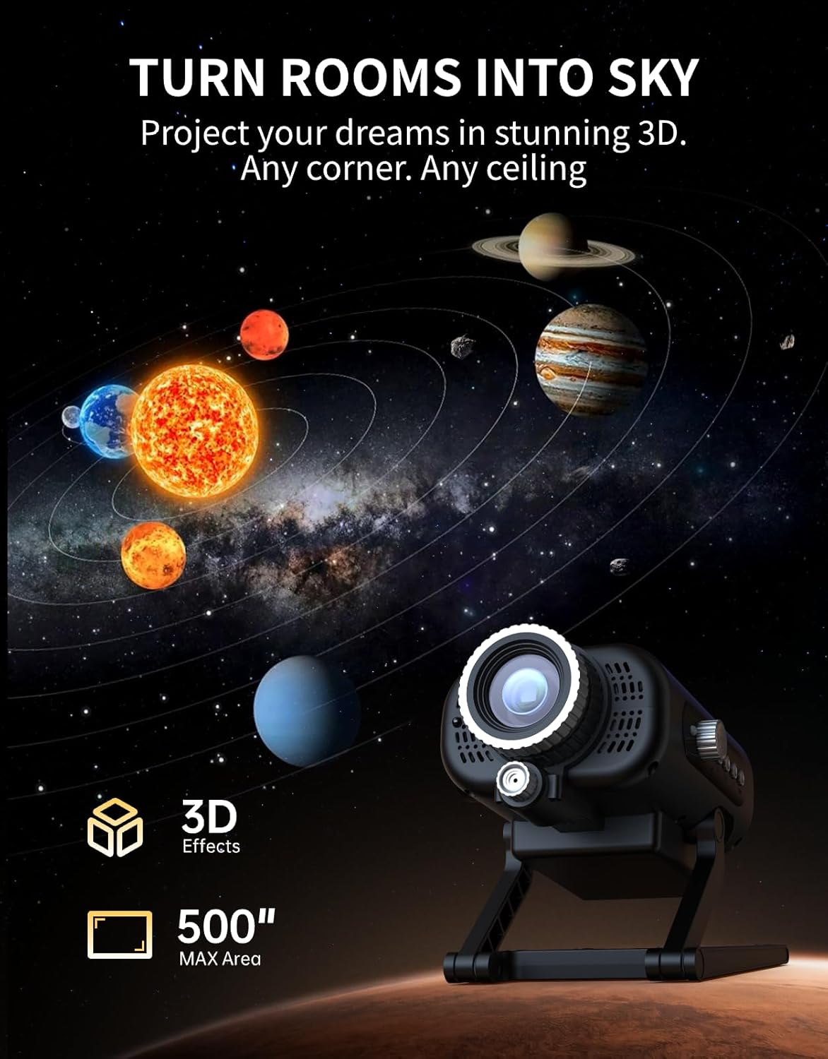Galaxy Projector, 60 Themes Full-Room Immersive 3D Star Projector, Space Galaxy Projector, Large Area Home Planetarium Night Light Projector with HD Soft Light for Stress Relief Gifts