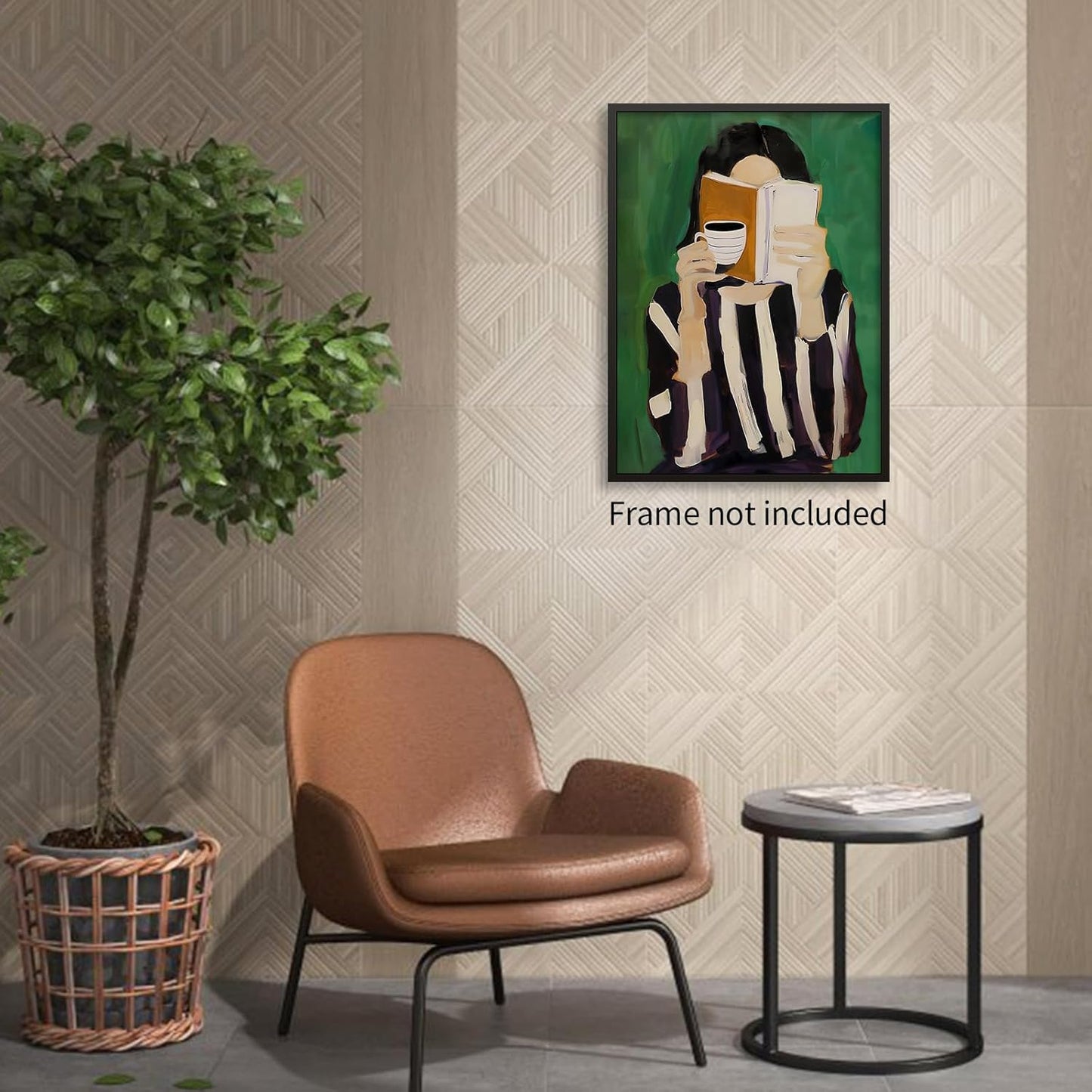 Emerald Green Reading Woman Wall Art Modern Abstract Female Portrait Poster Minimalist Coffee & Book Canvas Prints for Dormitory Apartment Bedroom Wall Decor 12X16 inch Unframed