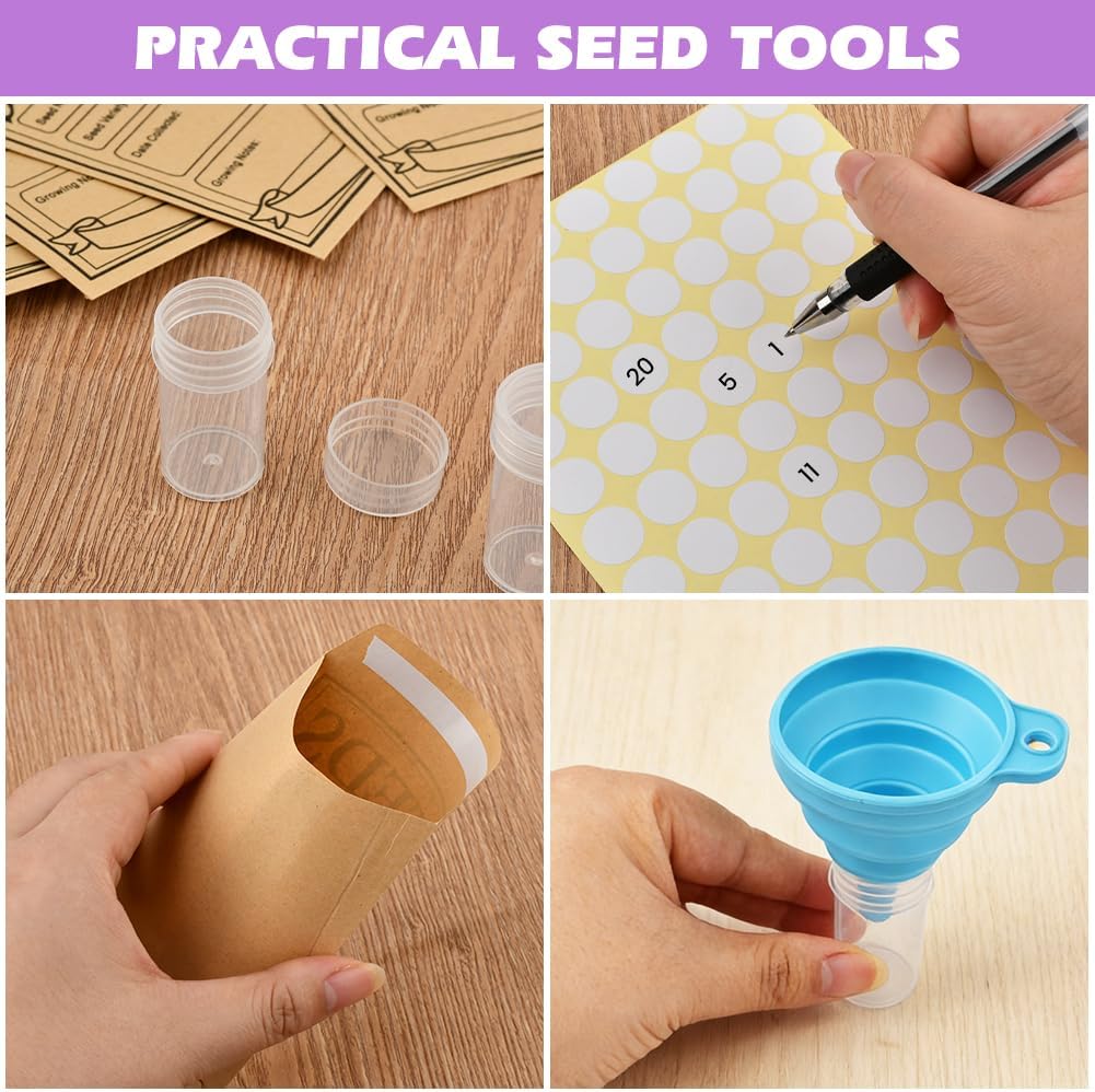 Seed Storage Organizer Box with 140 Slots and Plastic Bottles, Portable Garden Seed Vault Kit with Envelopes,Labels,Funnel,Tweezers, Lightproof EVA Storage Case for Home Gardening