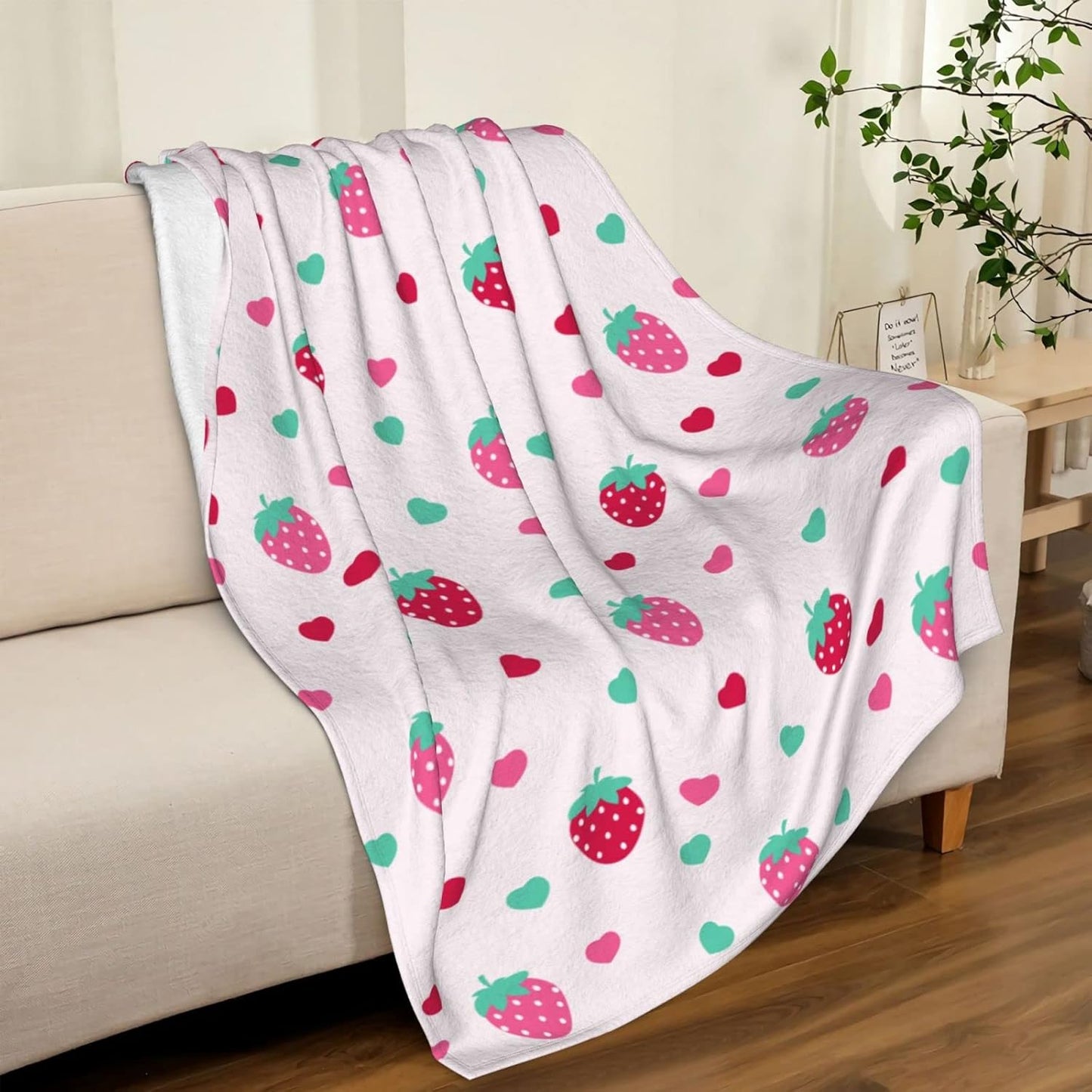 Strawberry Pink Girly Throw Blanket Super Soft Warm Bed Blankets for Couch Bedroom Sofa Office Car, All Season Cozy Flannel Plush Blanket for Girls Boys Adults, 60 X 40 Inch
