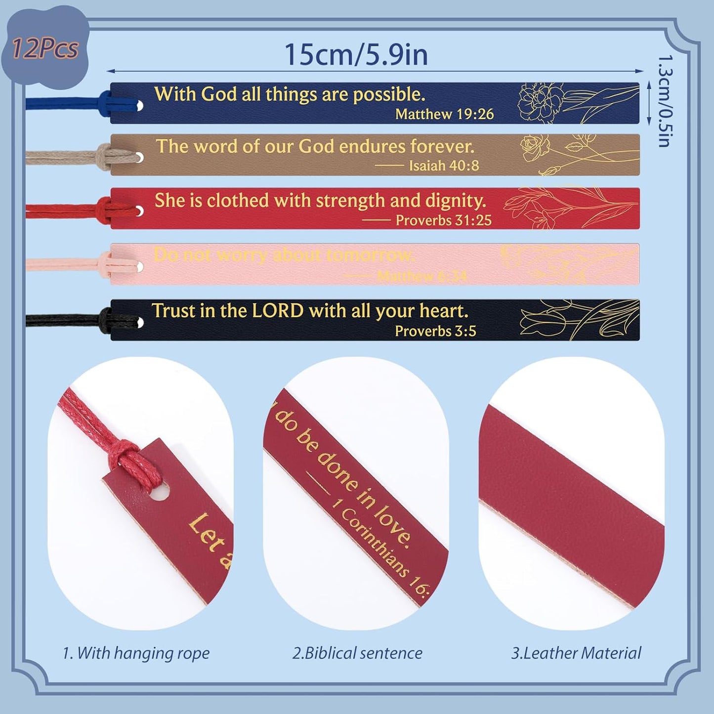 12Pcs Bible Bookmark, Christian Bookmarks for Women Leather Religious Christian Easter Gifts for Book Lovers Readers Women Students (Retro)