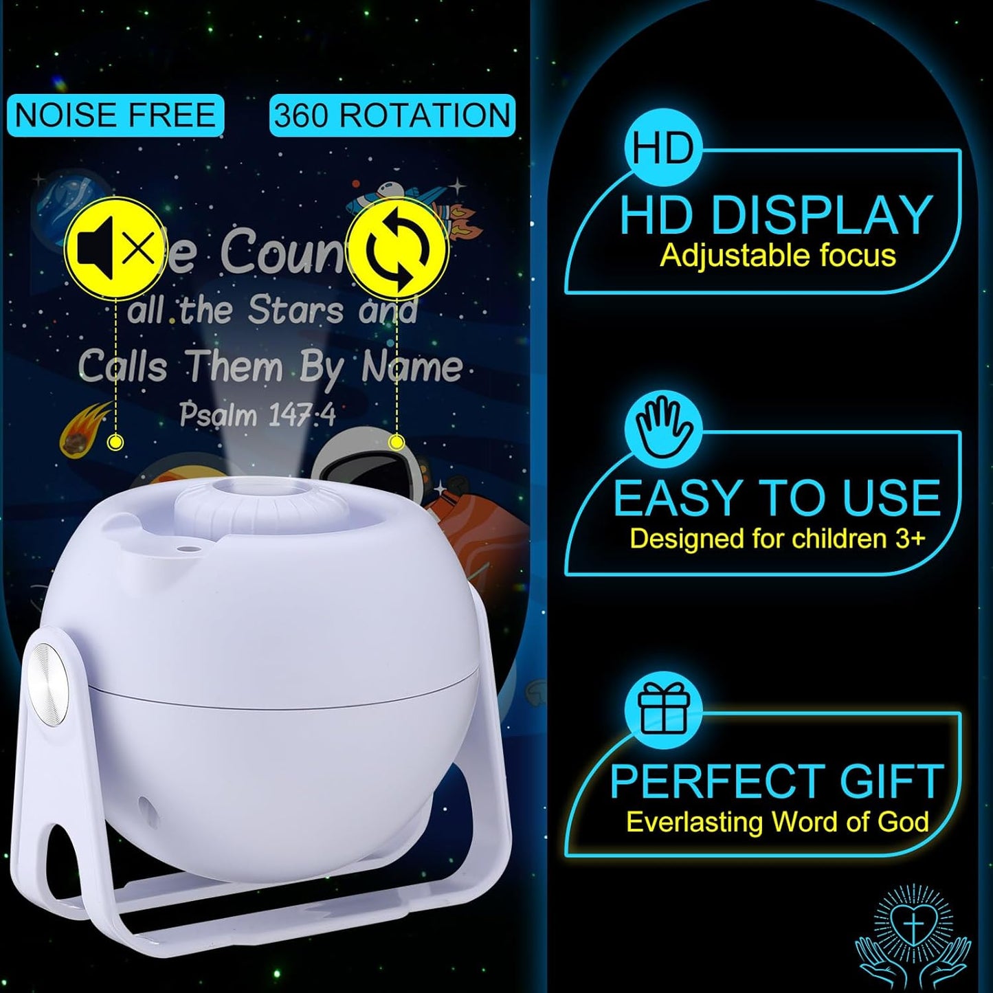 Bible Verses Projector Galaxy Projector Includes 12 Interchangeable Christian Discs Night Light Set Project Religious on Walls or Ceilings for Gift(Classic)