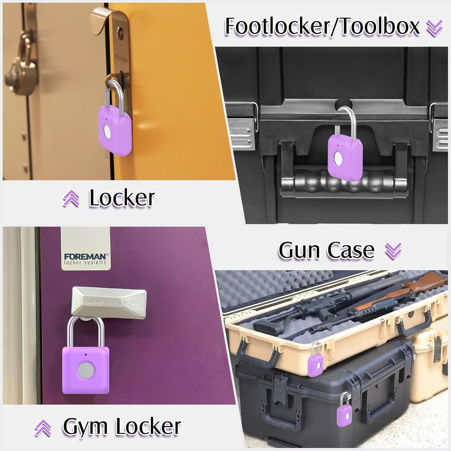 Pothunder Fingerprint Padlock, Smart Padlock, Locker Lock, Combination Fingerprint Lock with APP Unlock, USB Rechargeable, Suitable for Gym Locker(Lavender Purple)