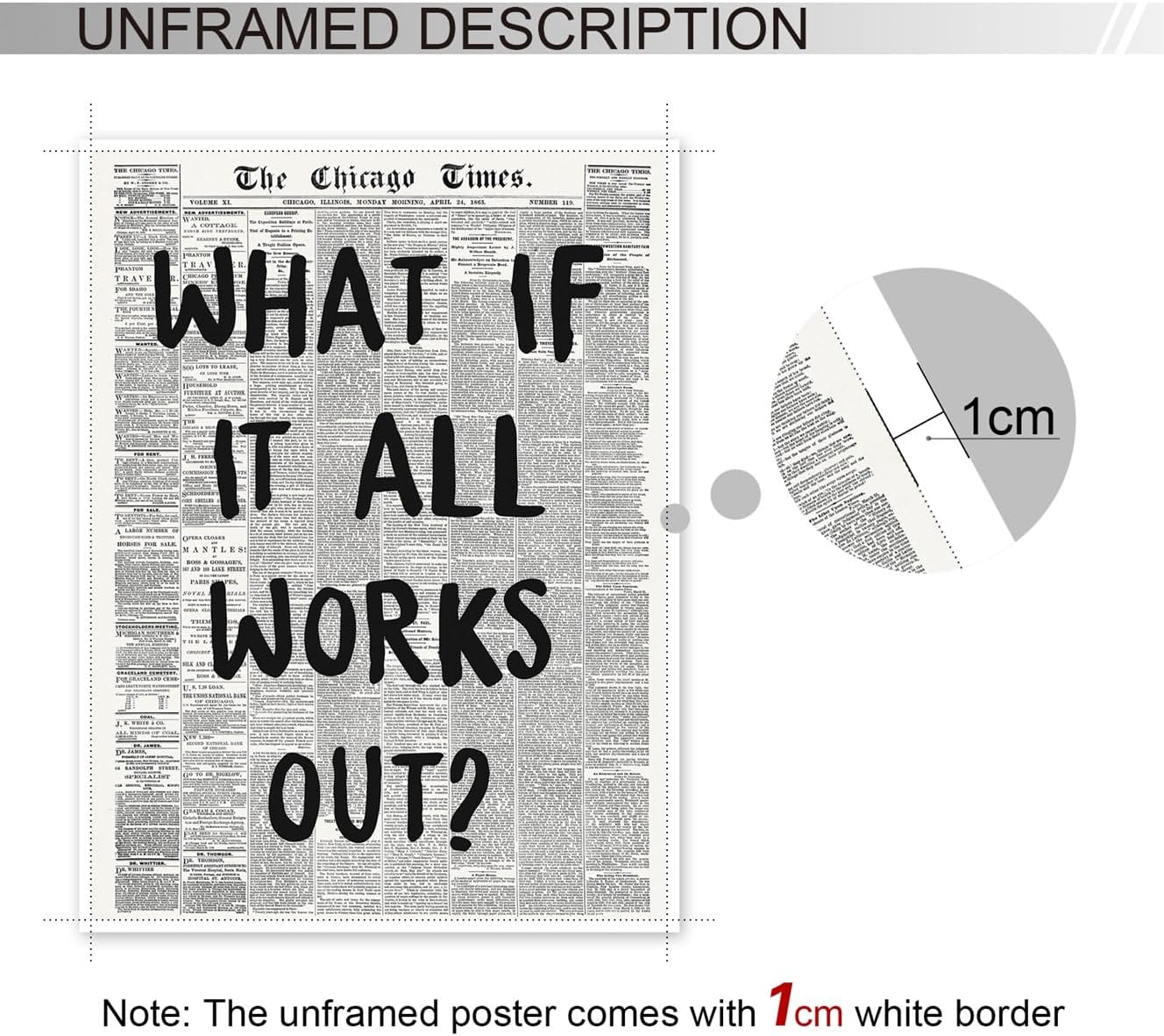 Fenbhjgy Vintage Black and White Chicago Newspaper Canvas Wall Art, Affirmation Quote What If It All Works Out Room Aesthetic Poster, Retro Print for Apartment Bedroom Decor 12x16in Unframed