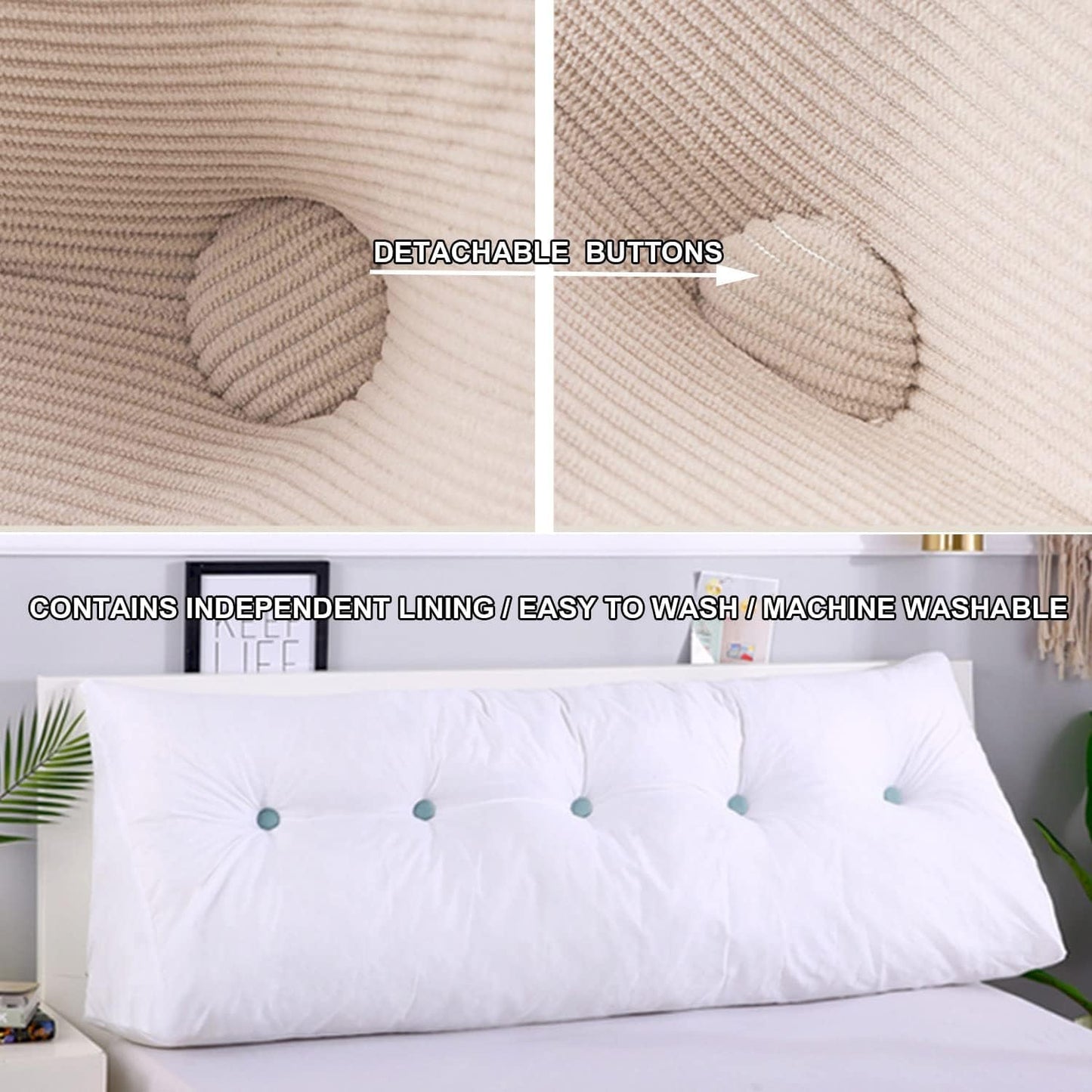 Queen Size Corduroy Headboard Pillow - Soft Backrest Cushion for Bed Rest, Lumbar Support, Comfortable Sitting Position, Ideal for Reading and Relaxing. (Gray 39"/100cm(Twin))