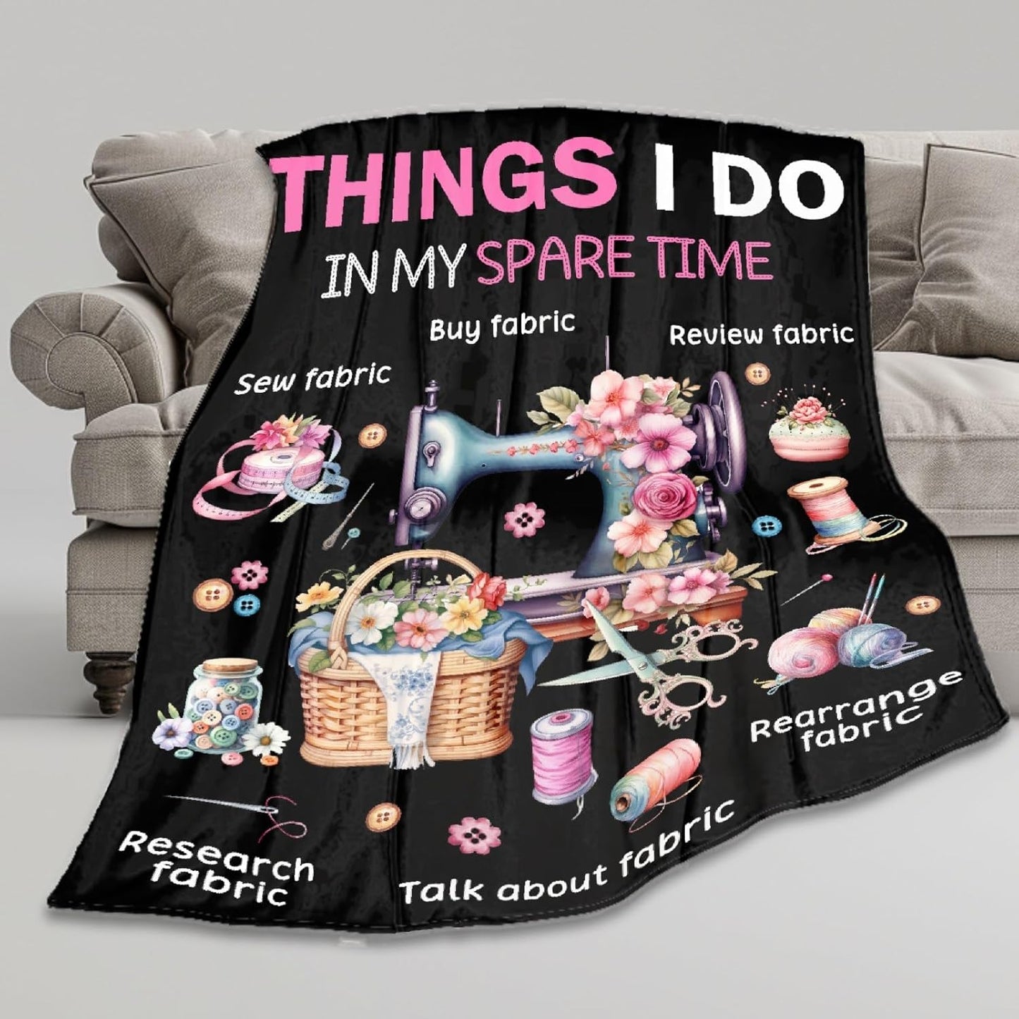 Sewing Blanket, Gifts for Sewing Lovers,Quilt,Quilting Lovers, Soft Lightweight Plush Flannel Quilt Throw Blankets for Mom Grandma Women Girls, 40"x50" for Kids