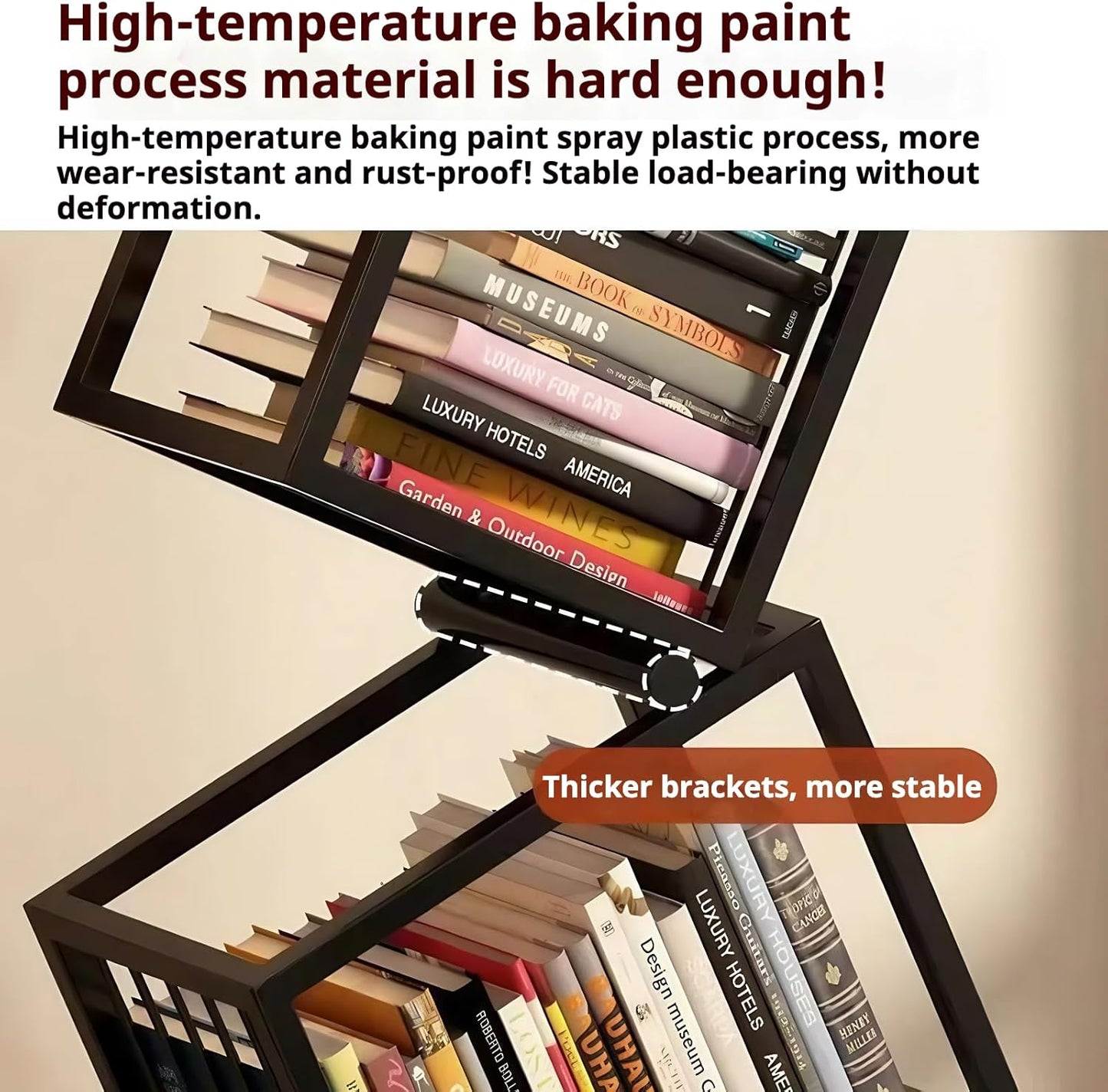 Geometric 5 Tier Bookshelf, Durable Black Metal Bookcase with Artistic Open Shelves, Tall Narrow SavingSpace Book Shelf for Living Room & Office