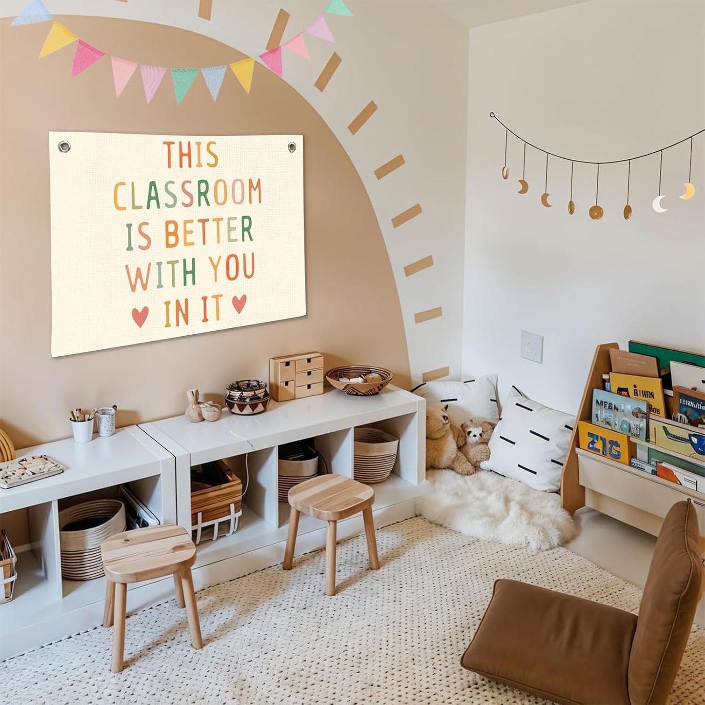 Boho Classroom Decor for Teacher, Welcome Sign Wall Banner, Cute Neutral Classroom Must Haves Wall Hanging Art, Positive Motivational Posters for Teachers, Nursery Playroom Preschool 30x20In