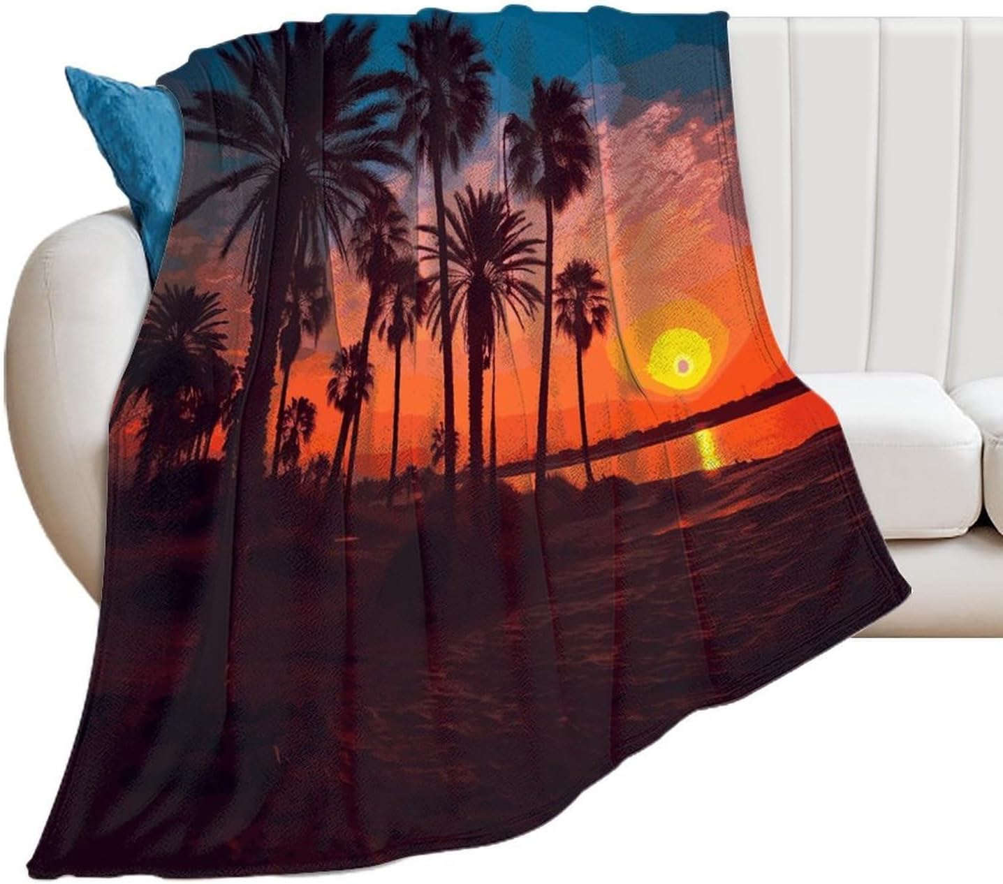 Palm Tree Sunset Blanket Super Soft Lightweight Throw Blanket Cute Cozy Warm Bed Blanket Decorative Fuzzy Blanket All-Season Home Decor Gift for Sofa Couch Living Room 50"*60"（130 * 150cm）