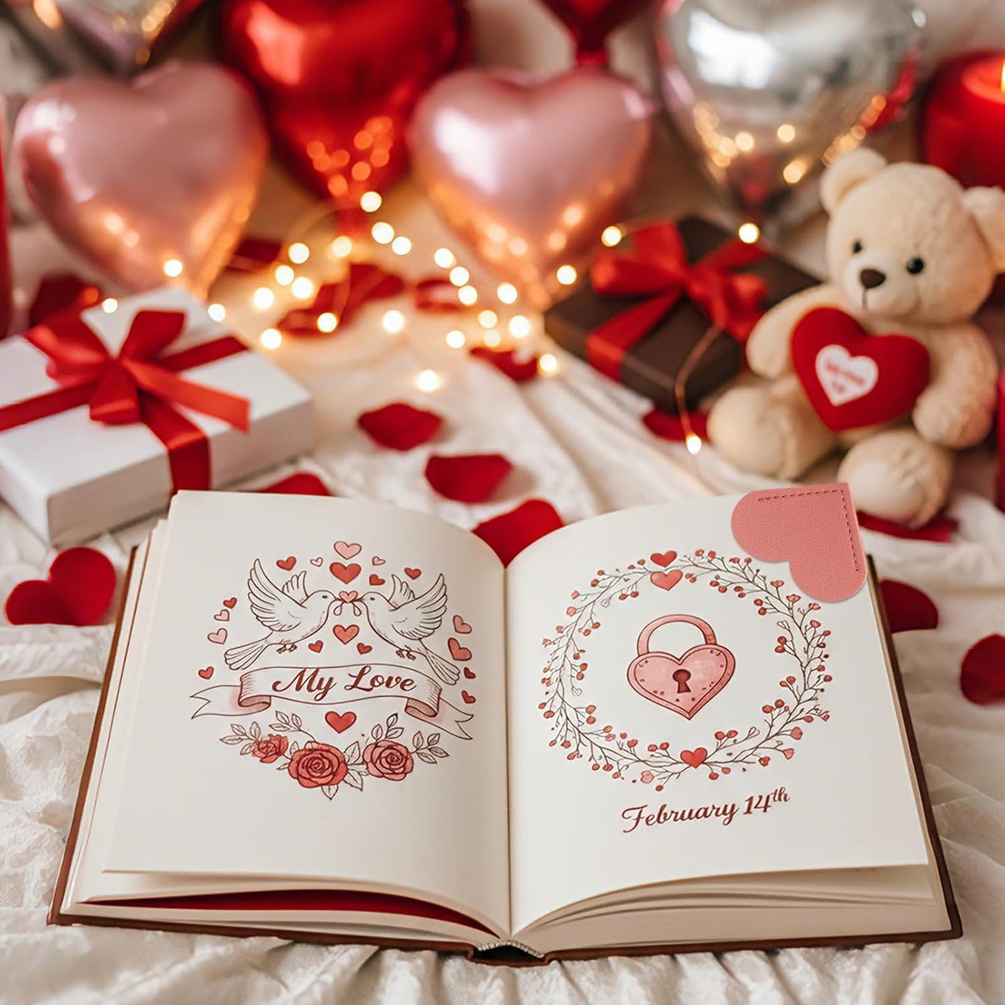 Skyygemm 12 Pcs Galentine's Day Leather Heart Bookmarks Valentine's Day Red Pink Corner Page Bookmark for Reading Book Holder Markers Book Lovers Gifts Accessories for Women Teachers