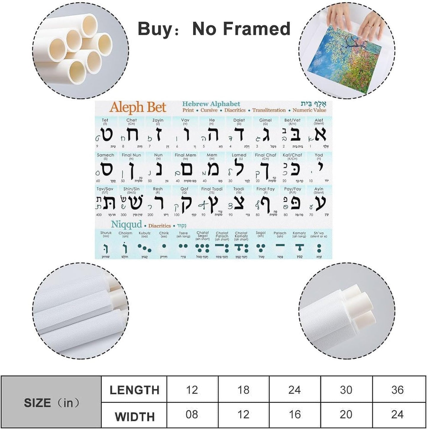XIAGPAT Hebrew Alphabet Poster Hebrew Alphabet Study Guide Chart Poster Poster for Room Aesthetic Posters 12x18inch(30x45cm)