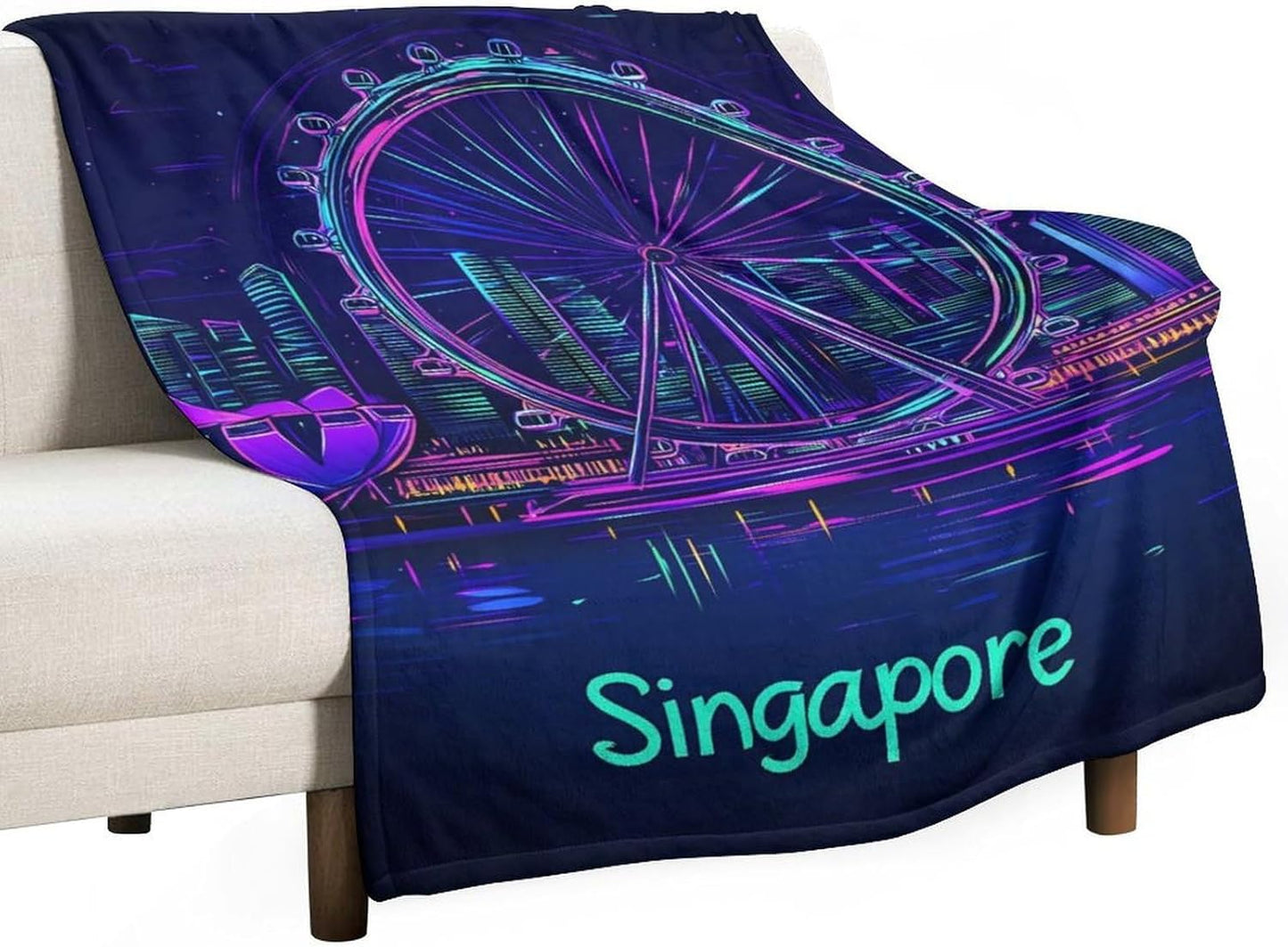 Singapore City Throw Blanket for Couch Bed Plush Cozy Fuzzy Flannel Blanket for All Season 55"x70"