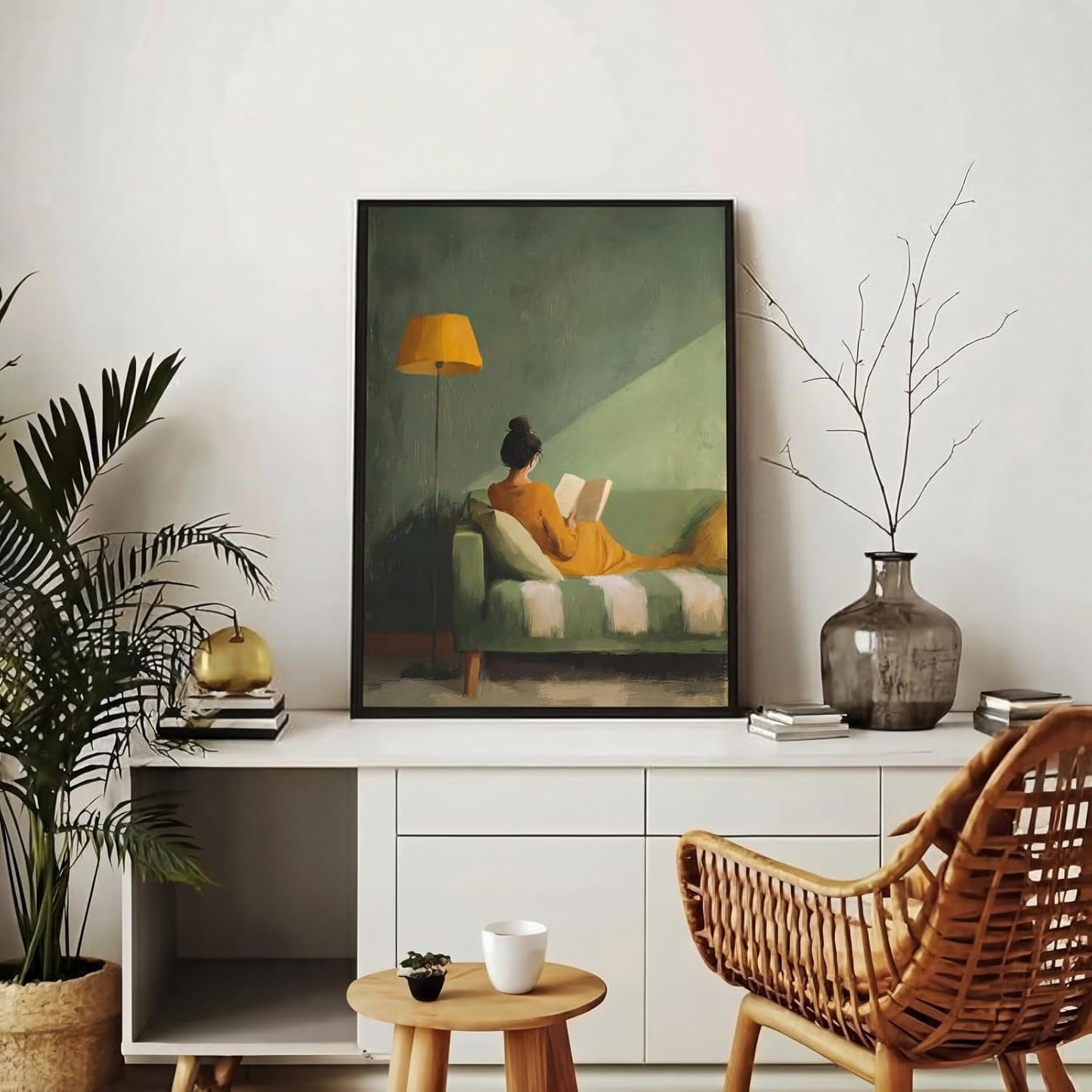 Modern Reading Wall Art Female Abstract Print Emerald Green Abstract Art Modern Artwork Poster Minimalist Reading Woman Painting Artwork 16X24Inch Unframed for Bedroom Living Room Dorm Apartment Decor