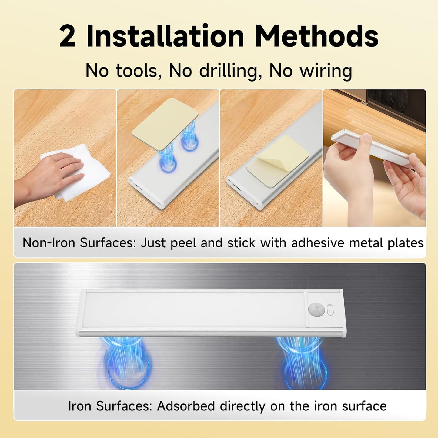 Under Cabinet Lighting, Rechargeable Motion Sensor Light with 3 Color Temps, Magnetic Dimmable Closet Lighting, Wireless Under Counter Lights for Kitchen, Laundry, Stair, Pantry