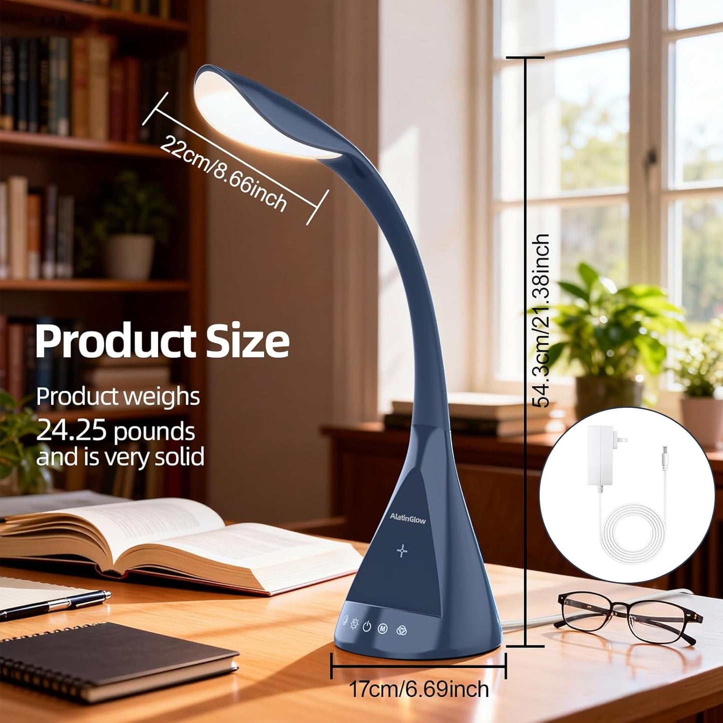 LED Desk Lamp with Touch Control and 360 Degree Gooseneck 9 Lighting Modes with 5 RGB Colors for Home Office Reading Light (Blue)