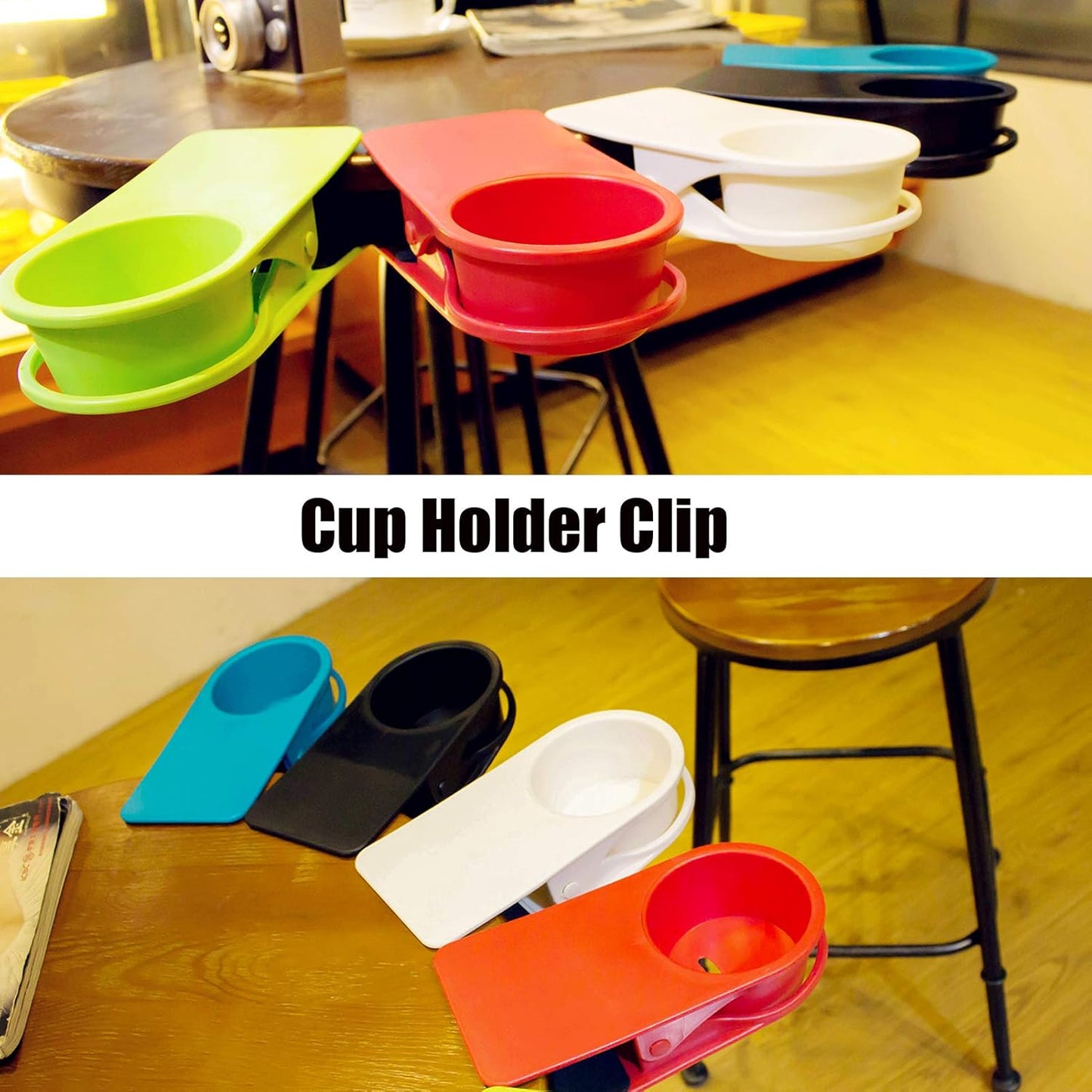 Cup Holders Home Office Table Desk Side Clip Water Drink Beverage Soda Coffee Mug Holder Cup Clip Design (Black)