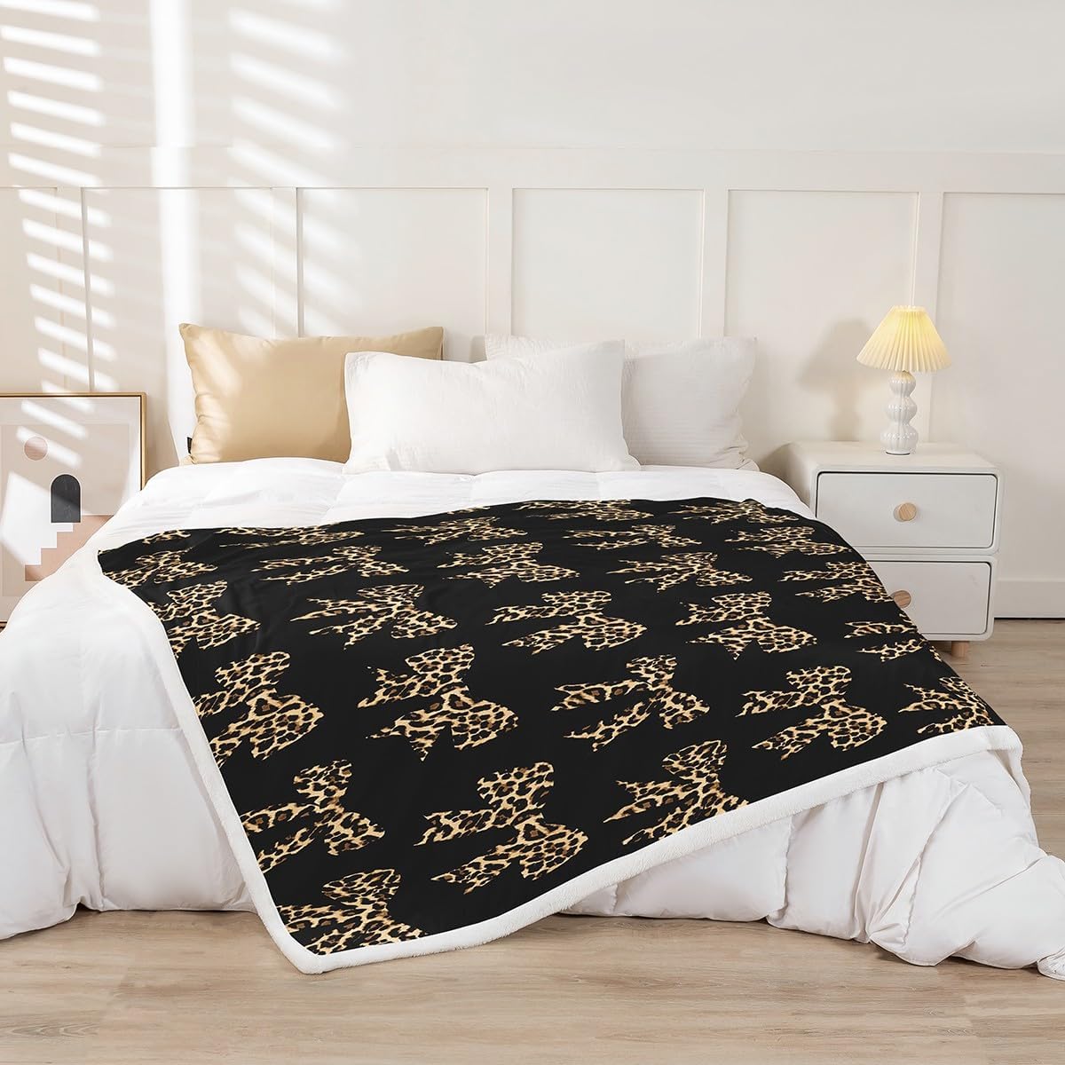 Erosebridal Cheetah Bow Blanket Throw 50x60,Coquette Bowknot Throw Blanket for Kids Boys Girls Women,Brown Abstract Leopard Print Fuzzy Fleece Blankets