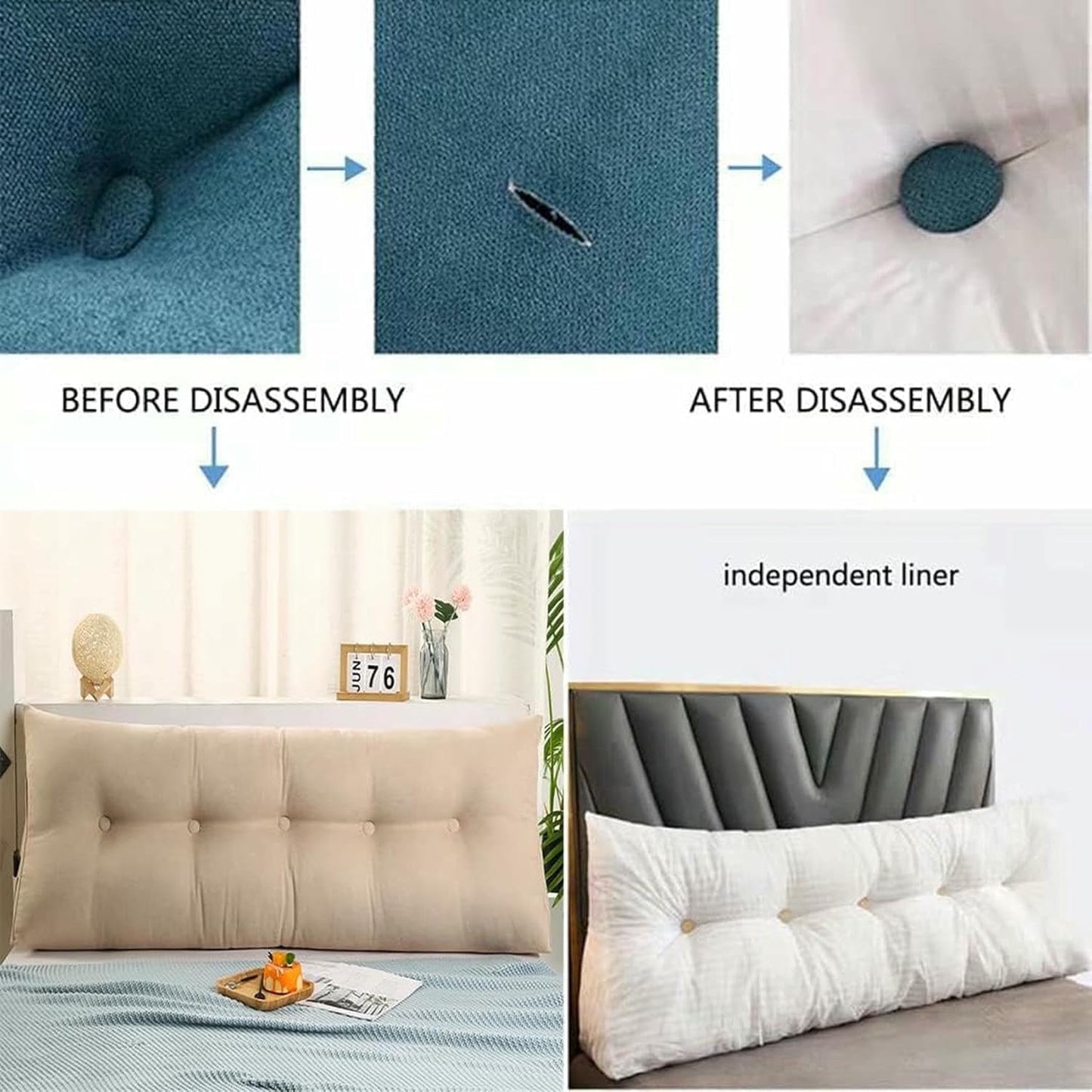 Triangular Headboard Pillow, Solid Color Triangle Cushion Reading Pillow, Large Bolster Positioning Support Wedge Pillow for Daybed Bed with Removable Cover~/