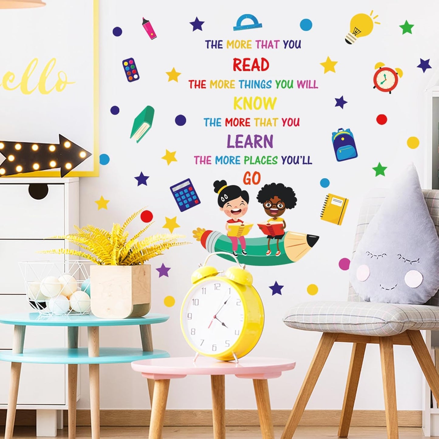 Inspirational Wall Decals Positive Saying The More That You Read Quotes Wall Stickers Colorful Peel and Stick Decals for Bedroom Nursery Playroom Daycare School Classroom Decor