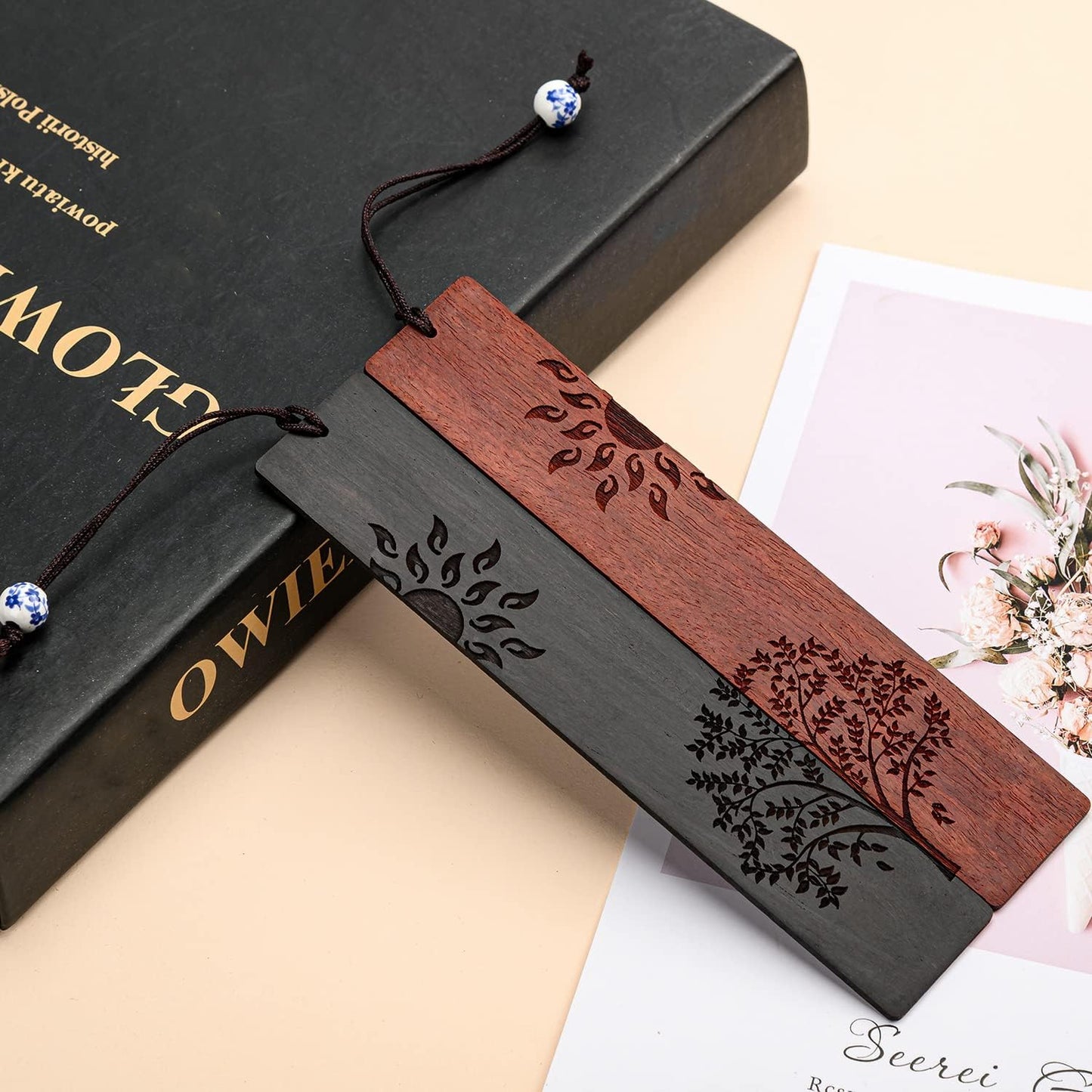 2 Pcs Wood Bookmark, Unique Bookmarks Gift for Men Women, Book Marks Accessories (Sun and Tree)