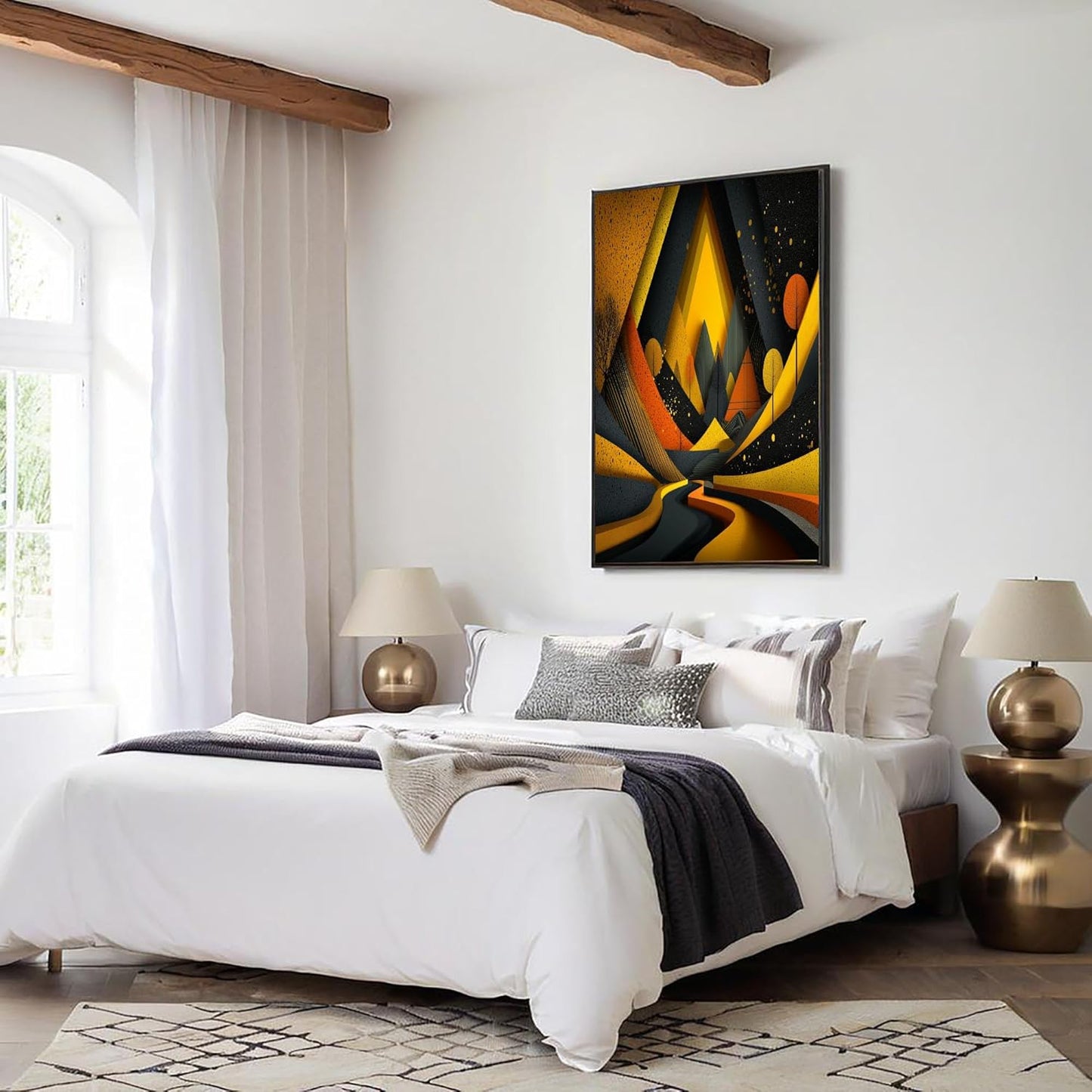 GDJSMIN Hand Drawn Geometric Pattern Wall Art, Abstract Road Mountain View Poster for Reading Room Living Room Decor 12x 16 inch Unframed