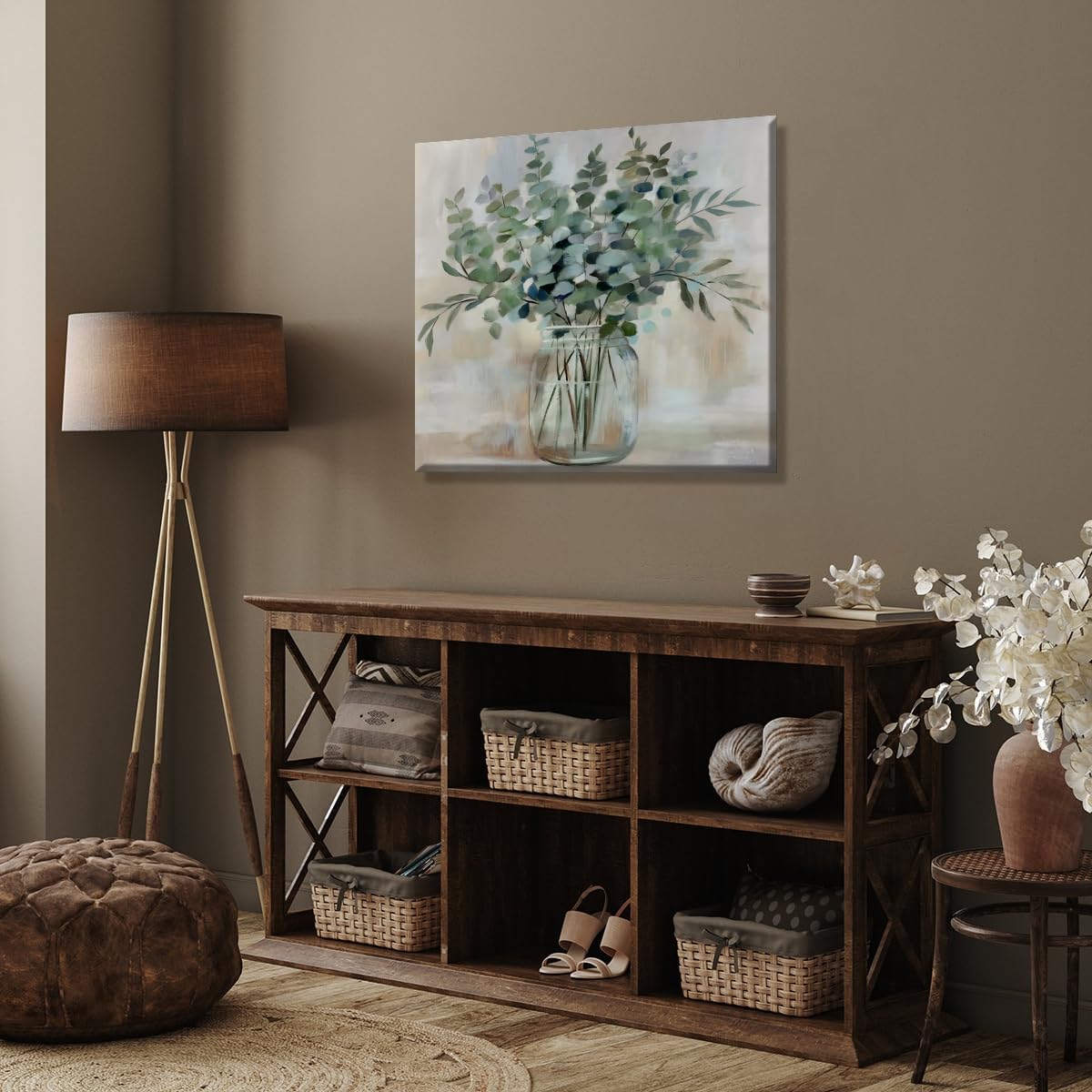 Soothing Eucalyptus Flower Wall Art Herb Floral Arrangements Painting Canvas Print Abstract Neutral Plant Vase Botanical Poster Decor for Kitchen Bedroom Living Room Bathroom 12x12inch Unframed