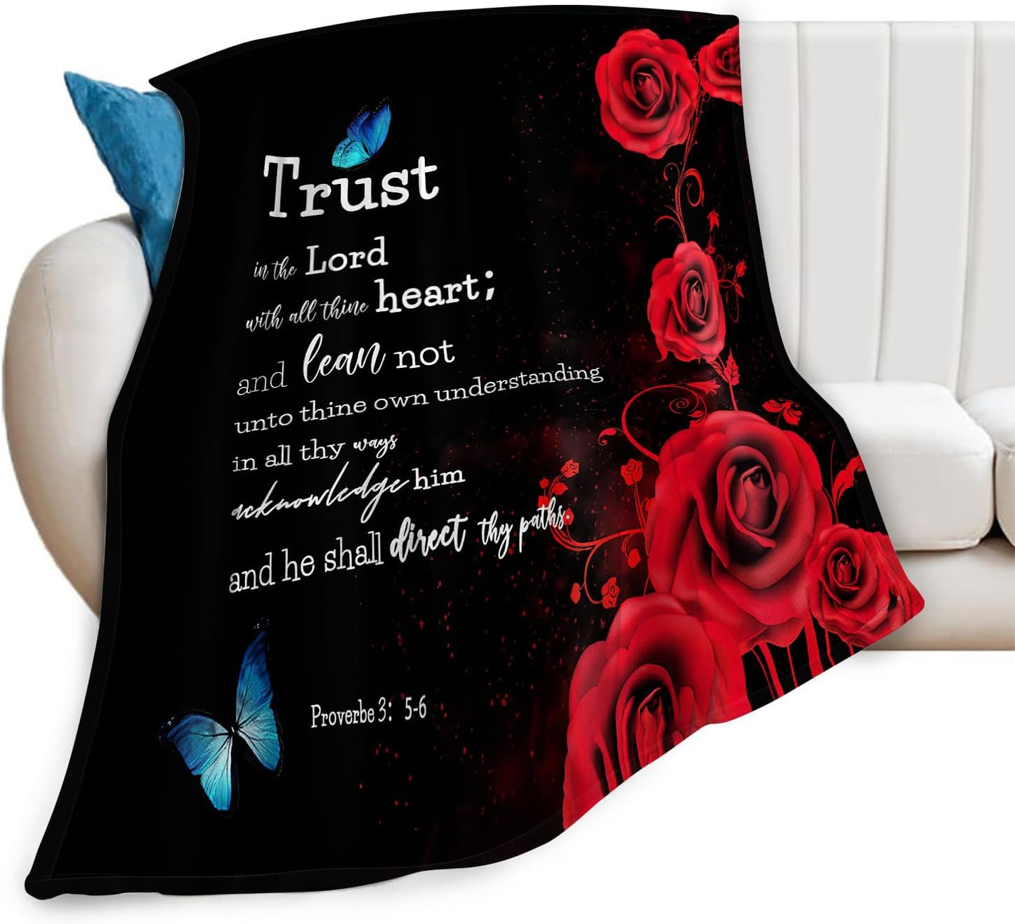 Christian Bible Verse Blanket Red Rose Inspirational Scripture Throw Blanket Religious Spiritual Gifts for Girls Boys Kids Adults Women Men Soft Cozy Plush Fuzzy Fleece Blanket Decor 40''X50''