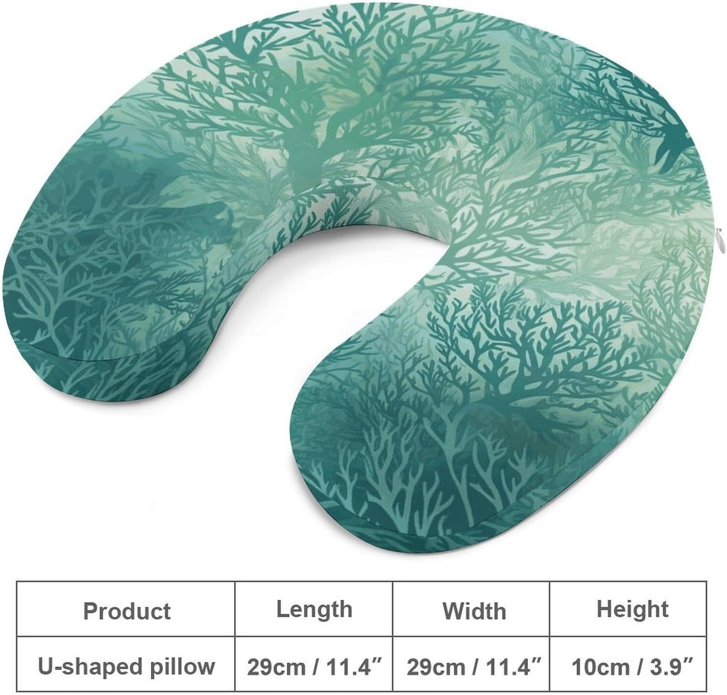 Green Sea Blue Seaweed Neck Pillow Memory Foam U Shaped Pillows Portable Pillows for Shoulder Travel Head Support Pillow with Concealed Zipper for Airplane Car Home Office