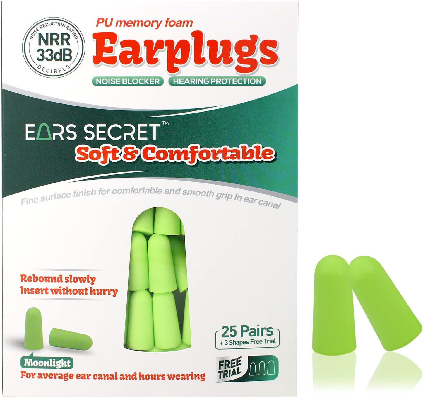 EARS SECRET Foam Ear Plugs for Sleeping, 25+3 Pairs Earplugs 38dB Comfortable Ear Plugs for Sleeping Noise Cancelling, Travel, Snoring, Concert, Loud Noise, Shooting, Studying and Work