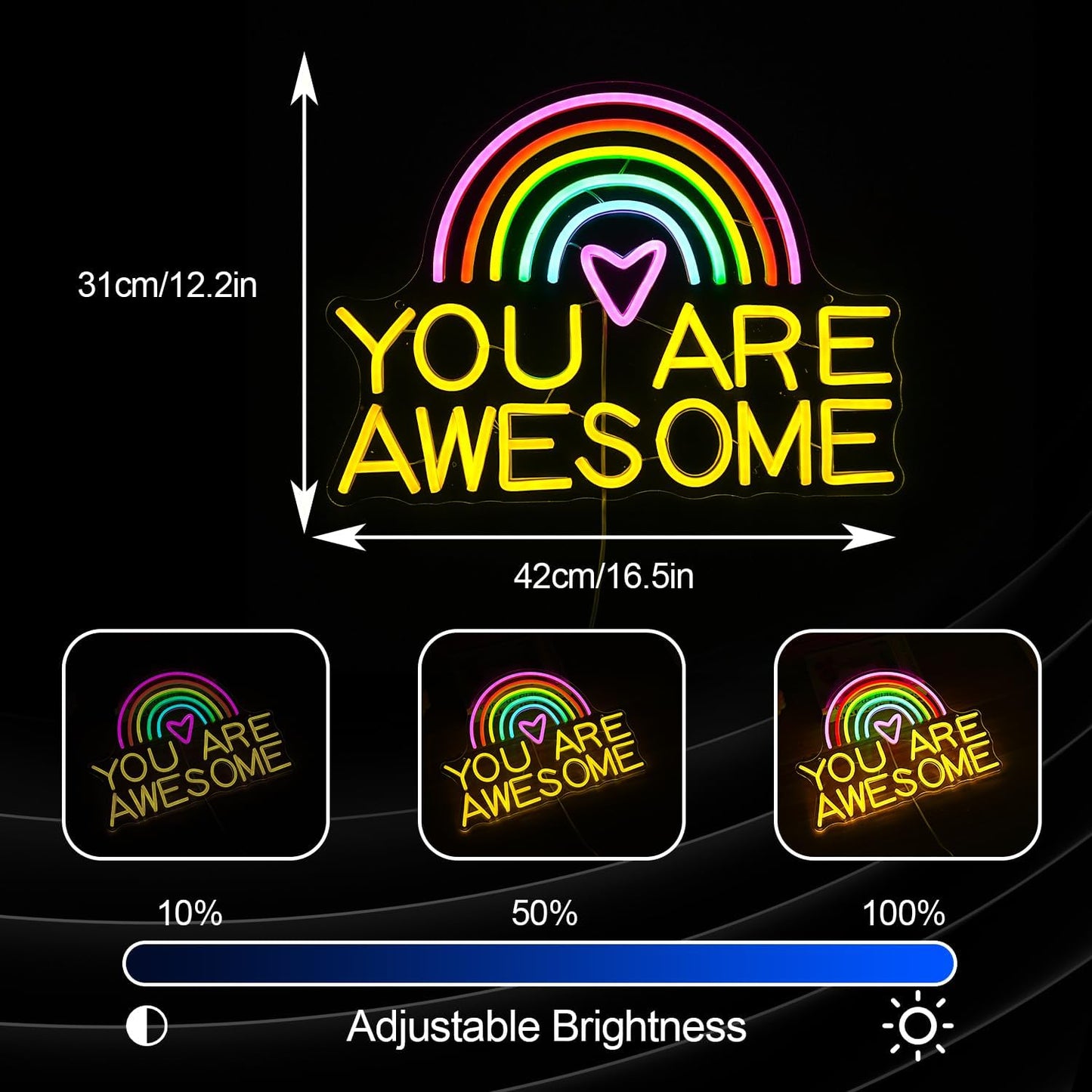 You Are Awesome Neon Sign USB Power Led Rainbow Light Up Sign for Wall Decor Dimmable You Are Awesome Neon Light for Classroom Living Room Kids Room Wedding Birthday Party Bar