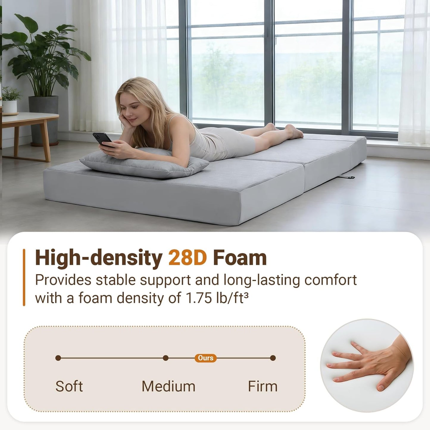 BeBen Folding Sofa Bed, Boneless Foldable Chair Bed, Convertible Futon Sleeper Chair Couch, Twin Lazy Floor Lounger Sofa Couch for Small Spaces, Dorm, Guest Room, Living Room, Apartment, Grey